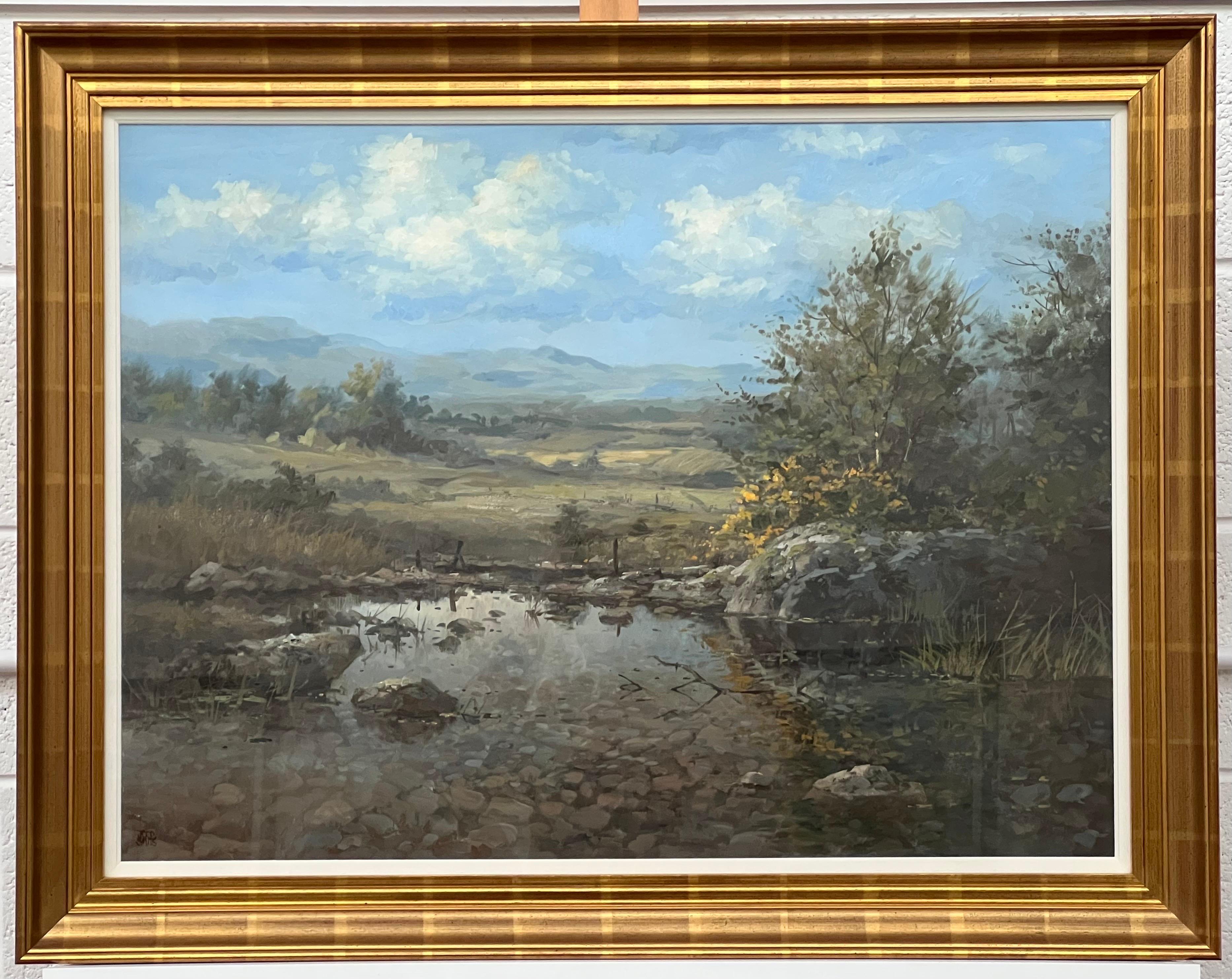 Peinture de paysage fluvial avec montagnes et arbres par un artiste néerlandais du 20e siècle  en vente 3