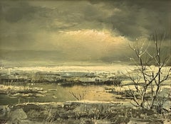Small Oil Painting of Winter Landscape by 20th Century Dutch Artist