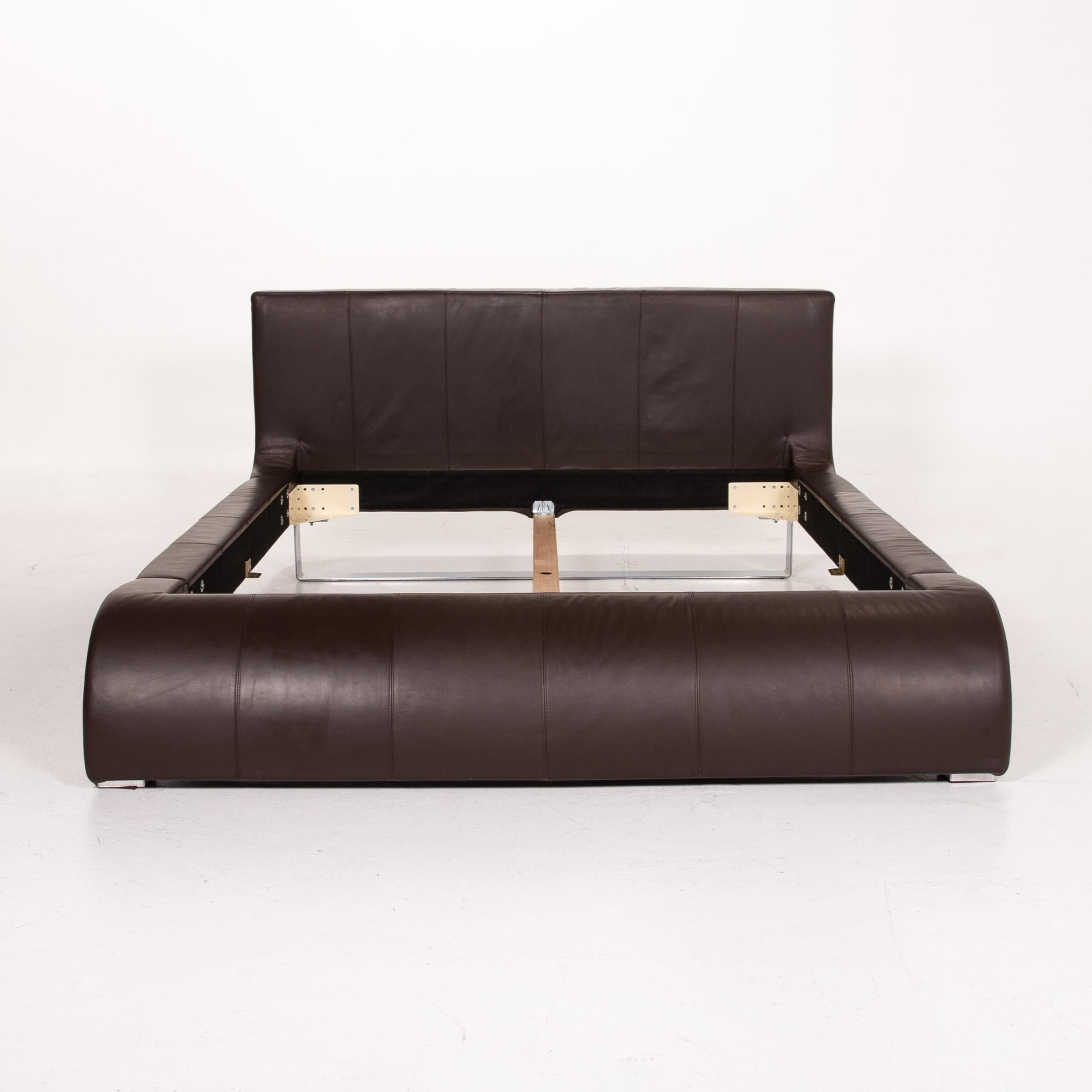 Joop! Swing Leather Double Bed Brown Dark Brown Bed In Good Condition For Sale In Cologne, DE