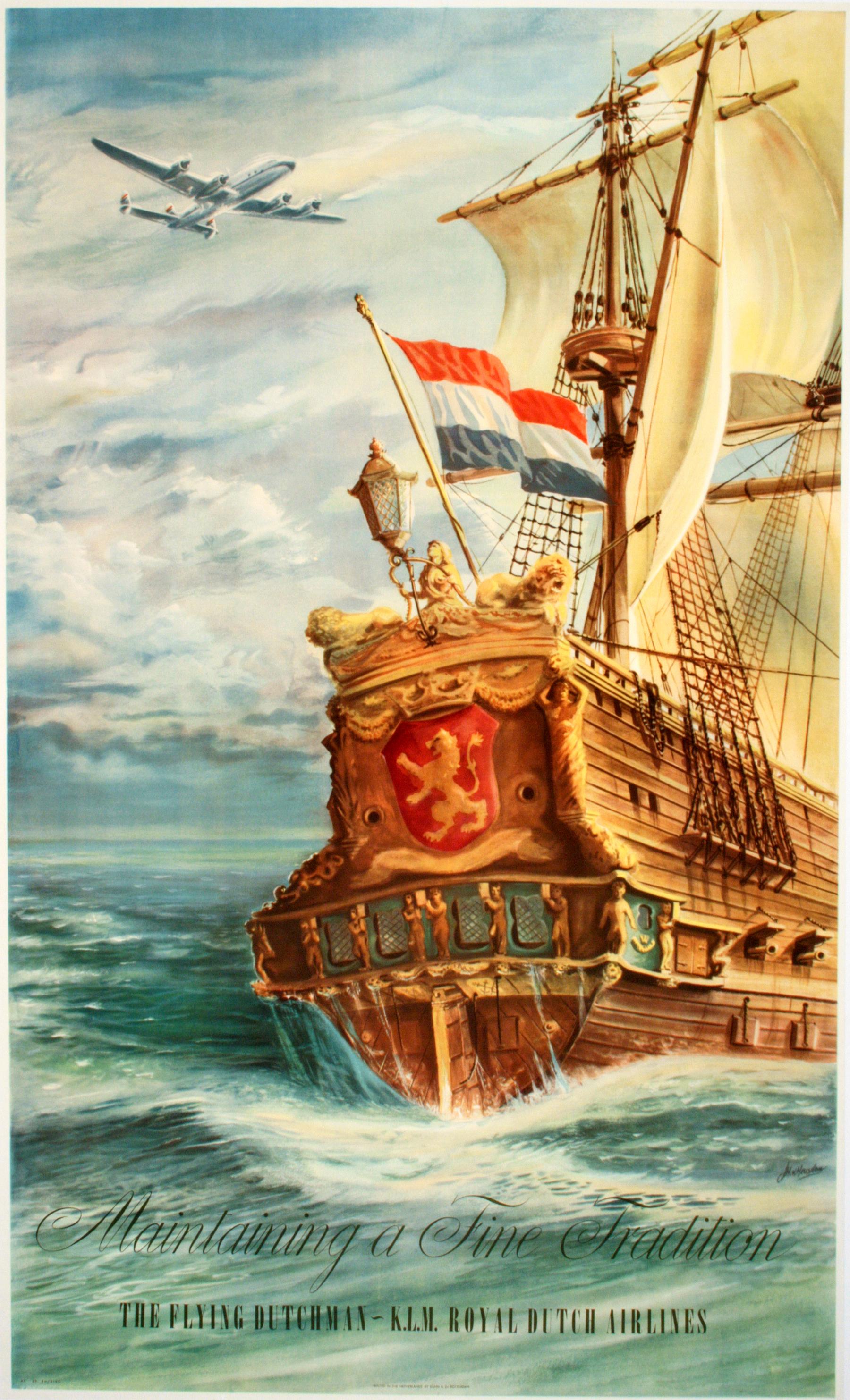 Poster originale d
epoca KLM L
Olandese Volante di Joop Van Heusden del 1950 circa