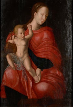 16th C, Biblical, Manner of Joos van Cleve, Madonna with Child, Oil on Panel