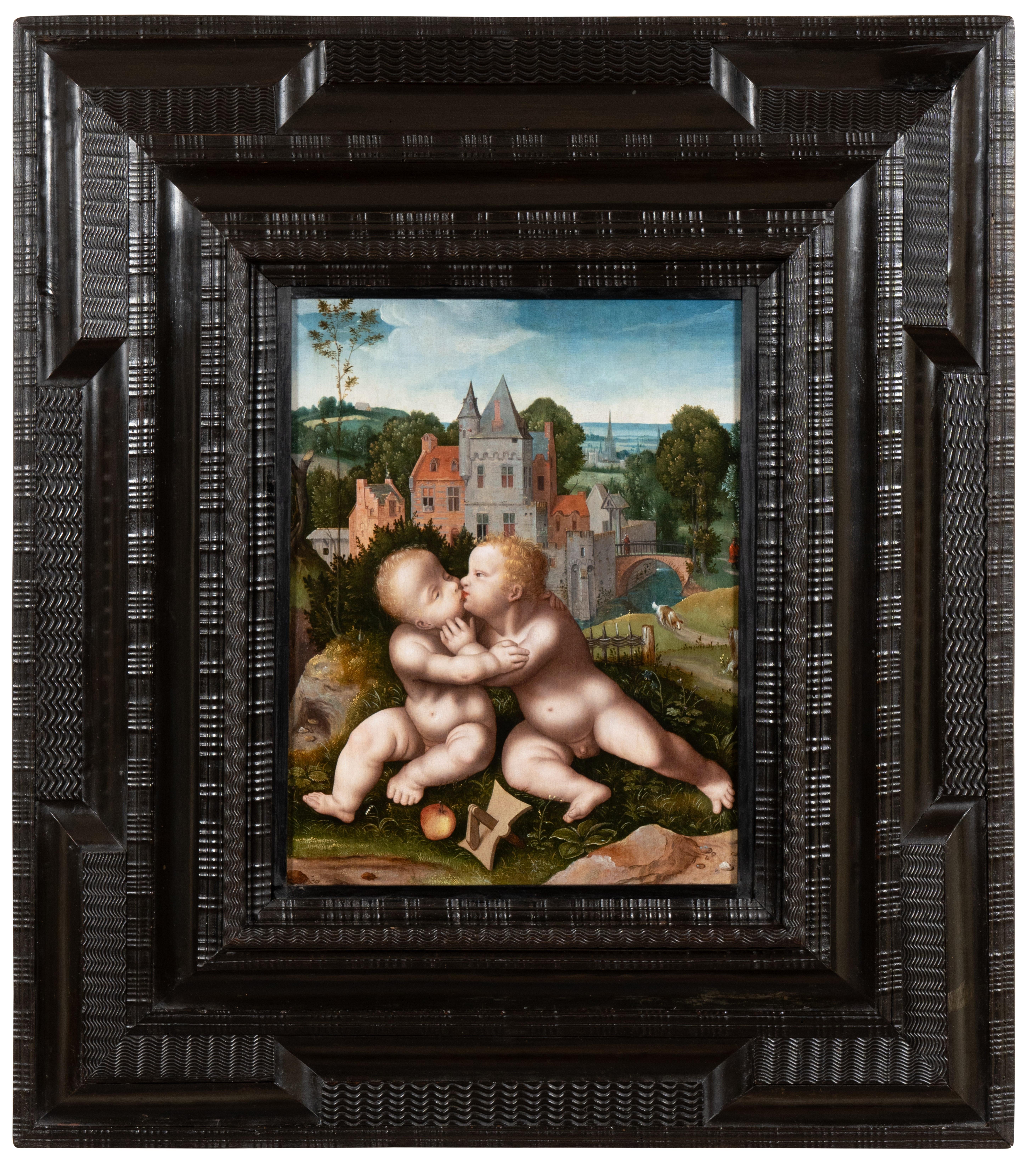 Child & St. Johns enfants, atelier de J. van Cleve, 16e Flemish - Painting de Joos van Cleve