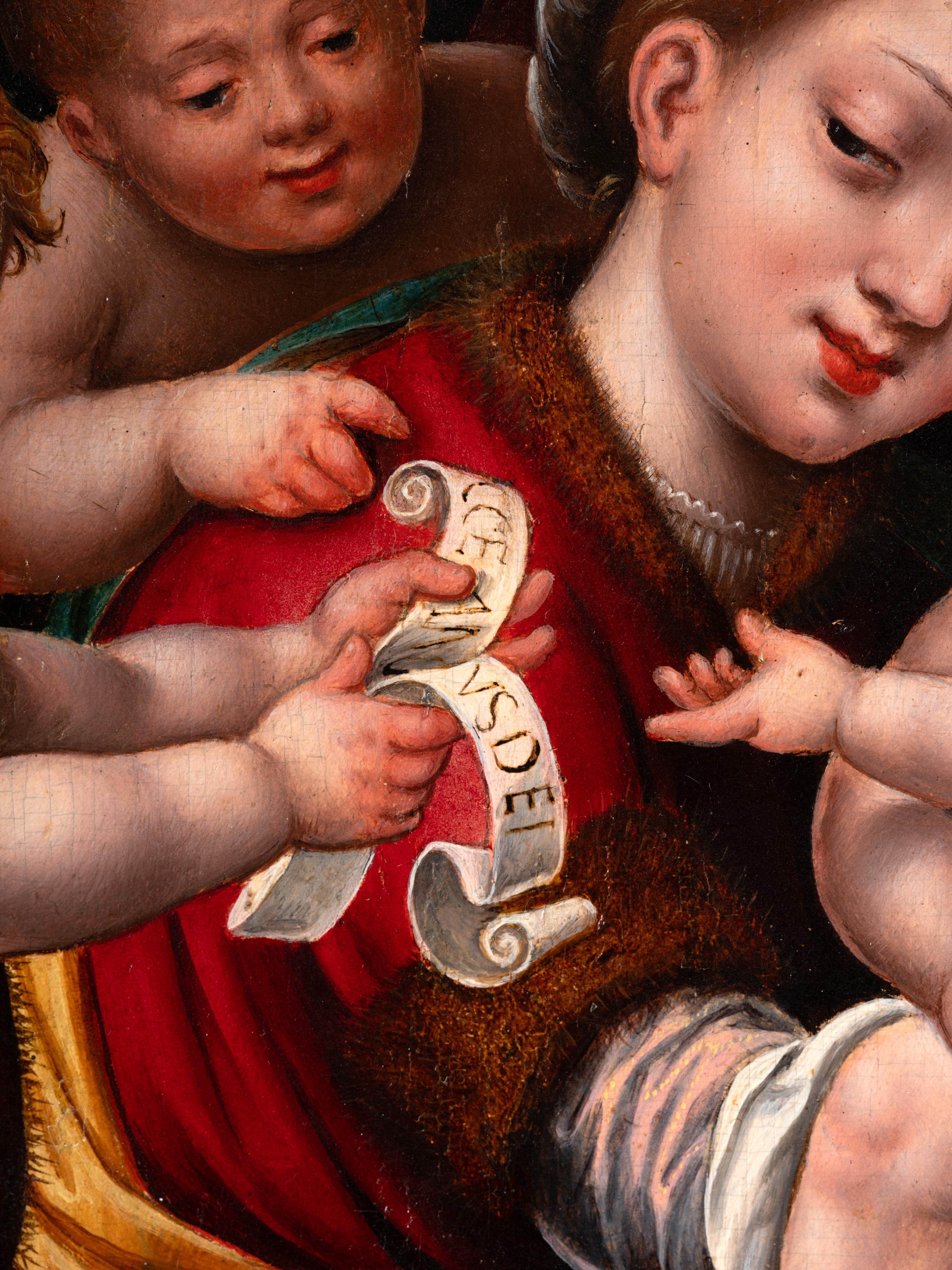 Madonna and child with angels, circle of Joos Van Cleve, 16th c. Antwerp school For Sale 3