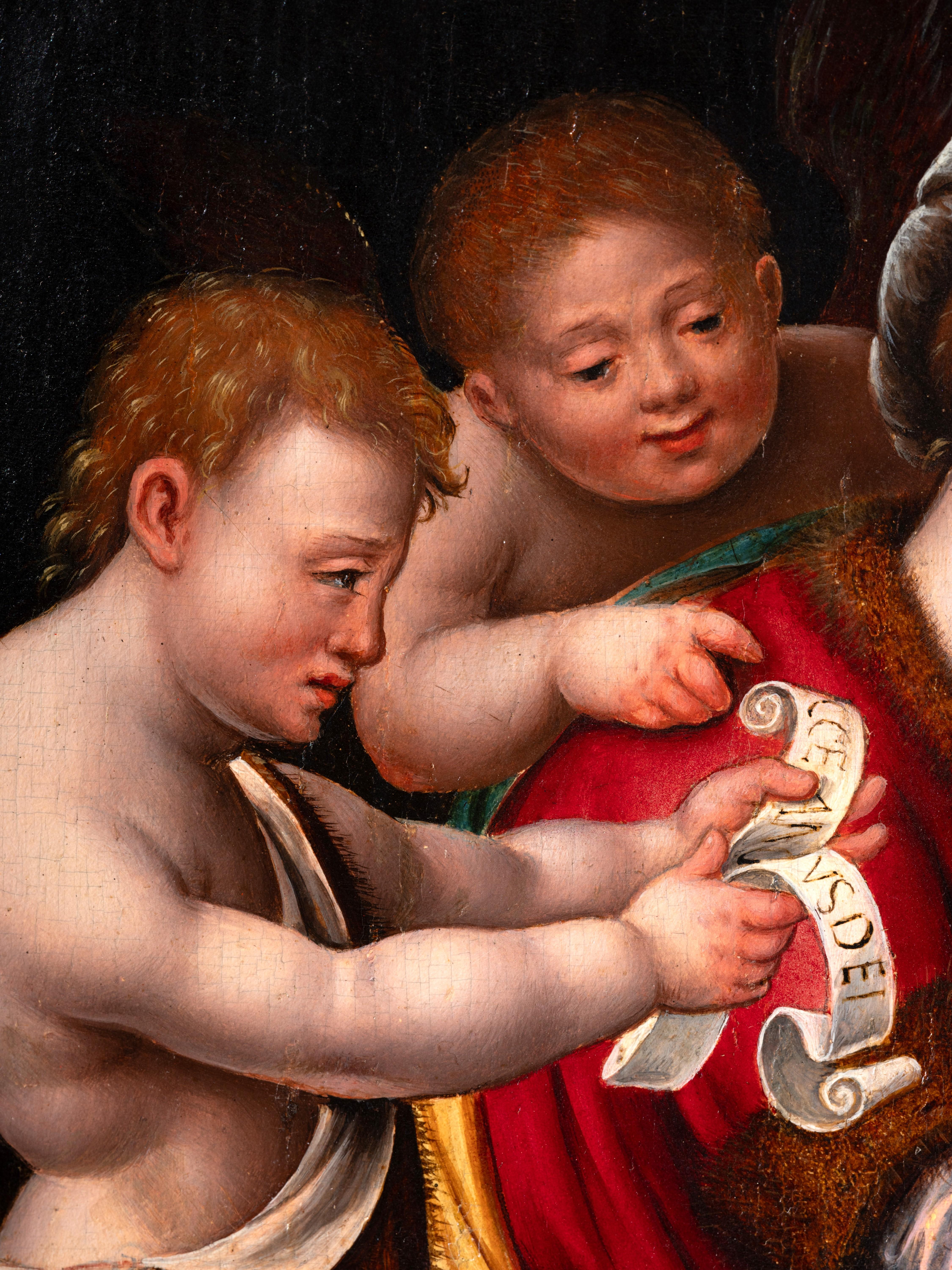 Madonna and child with angels, circle of Joos Van Cleve, 16th c. Antwerp school For Sale 4