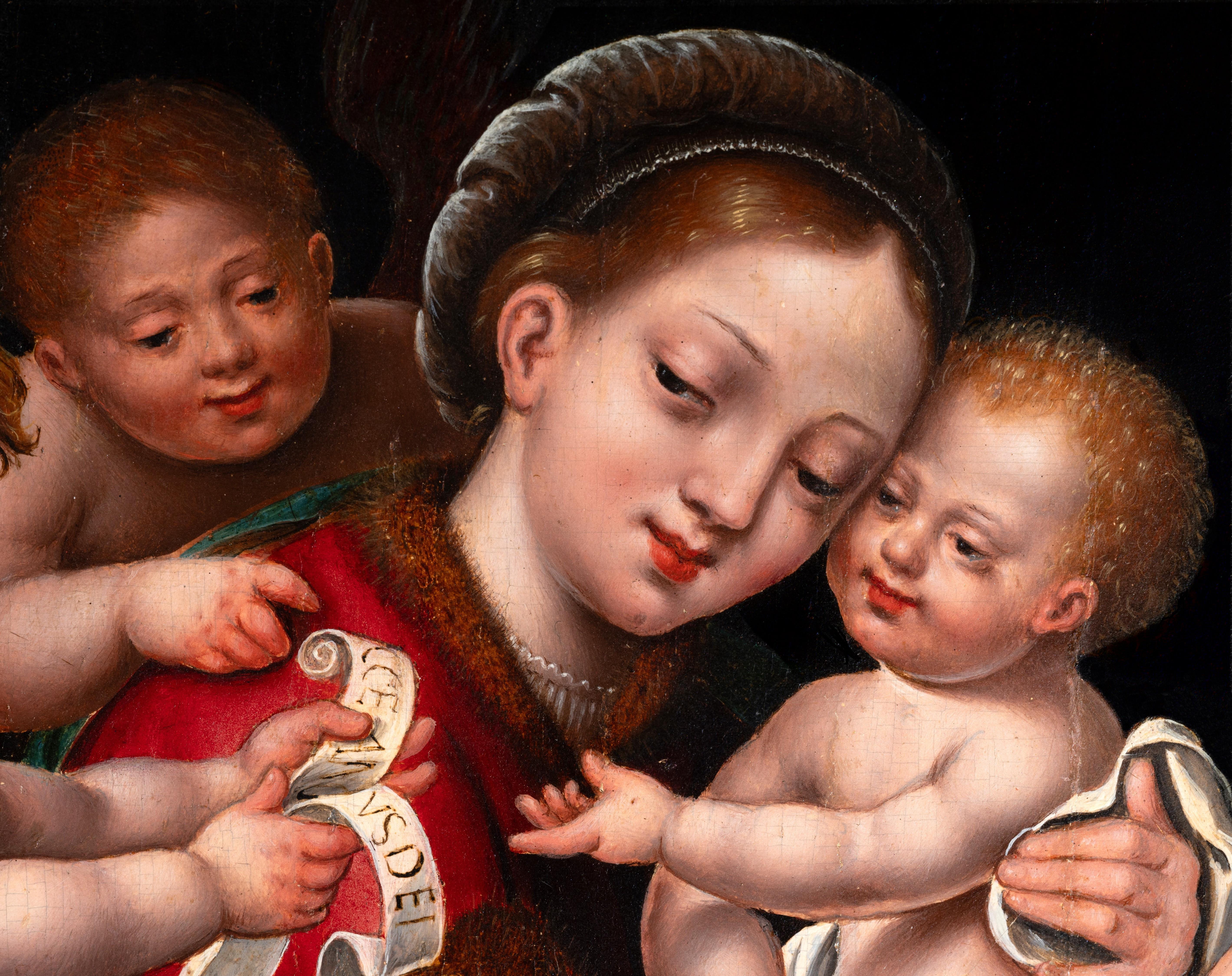 Madonna and child with angels, circle of Joos Van Cleve, 16th c. Antwerp school For Sale 1