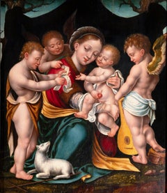 Madonna and child with angels, circle of Joos Van Cleve, 16th c. Antwerp school