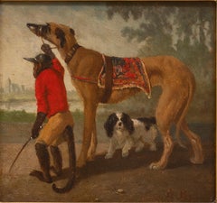 Monkey and 2 Dogs Painting by Vincent De Vos (Belgium 1829-1875)