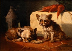 "Two Terrier Puppies in the Kitchen, 1862"- Vincent De Vos (Belgium, 1829-1875)