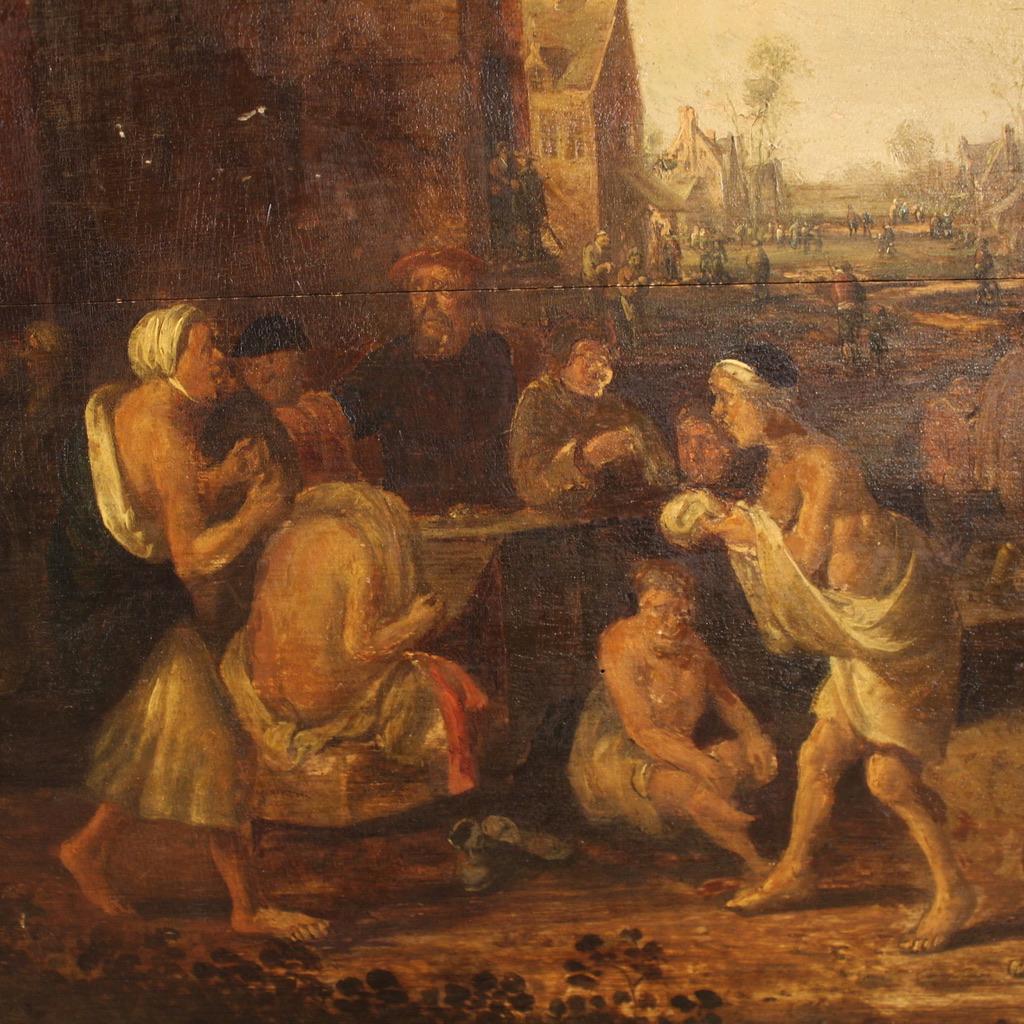 17. Jahrhundert Öl auf Platte Flämisch Genre Szene Antike Malerei, 1646 im Angebot 8