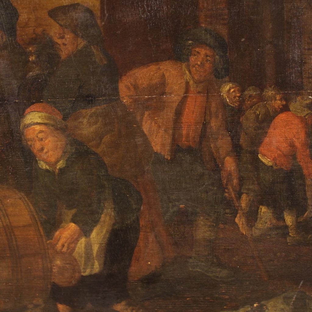 17. Jahrhundert Öl auf Platte Flämisch Genre Szene Antike Malerei, 1646 im Angebot 11