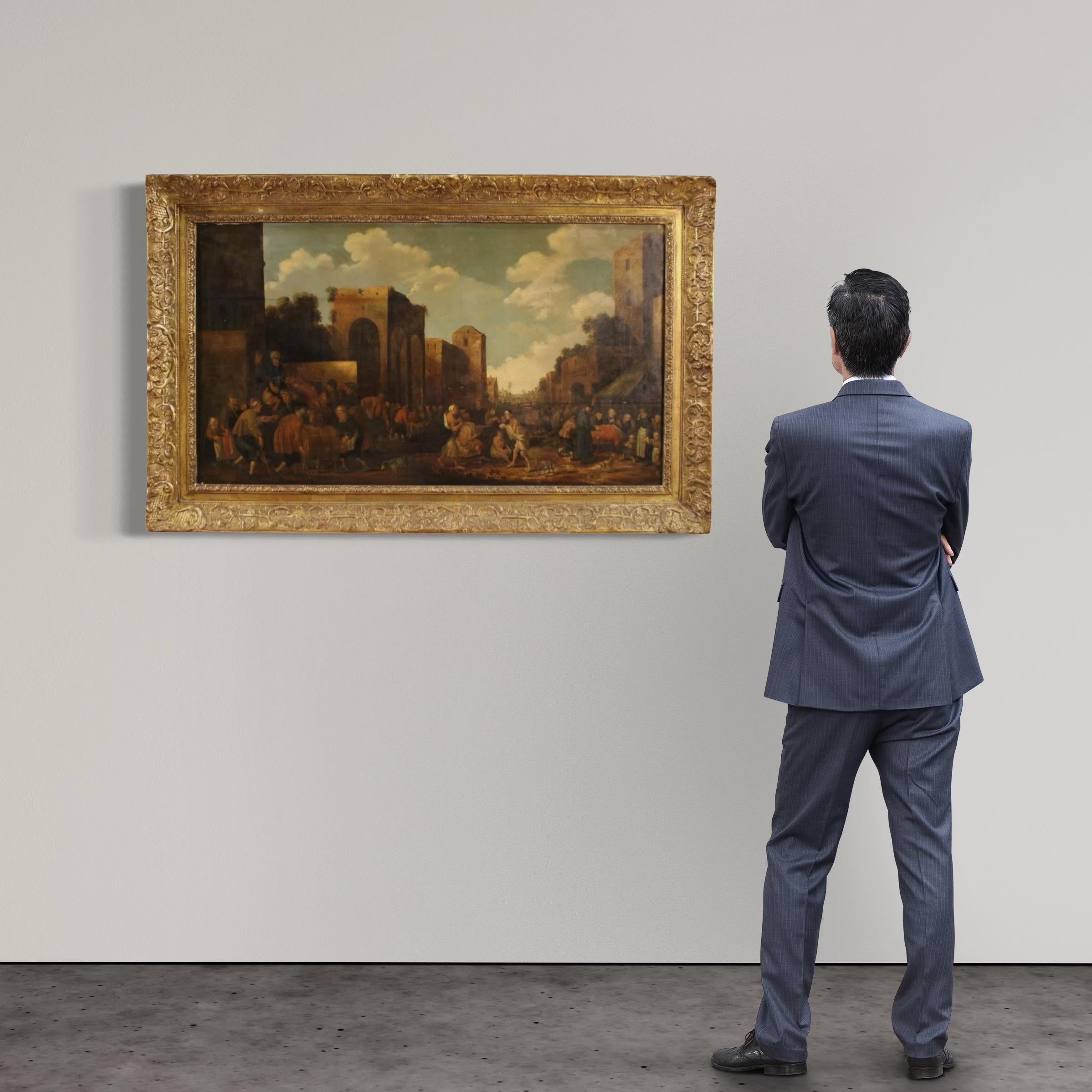 17. Jahrhundert Öl auf Platte Flämisch Genre Szene Antike Malerei, 1646 (Braun), Landscape Painting, von Joost Cornelisz Droochsloot