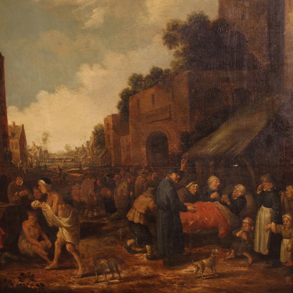 17. Jahrhundert Öl auf Platte Flämisch Genre Szene Antike Malerei, 1646 im Angebot 1