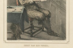 Joost van den Vondel Writing in His Shop – 19th-Century Hand-Colored Lithograph