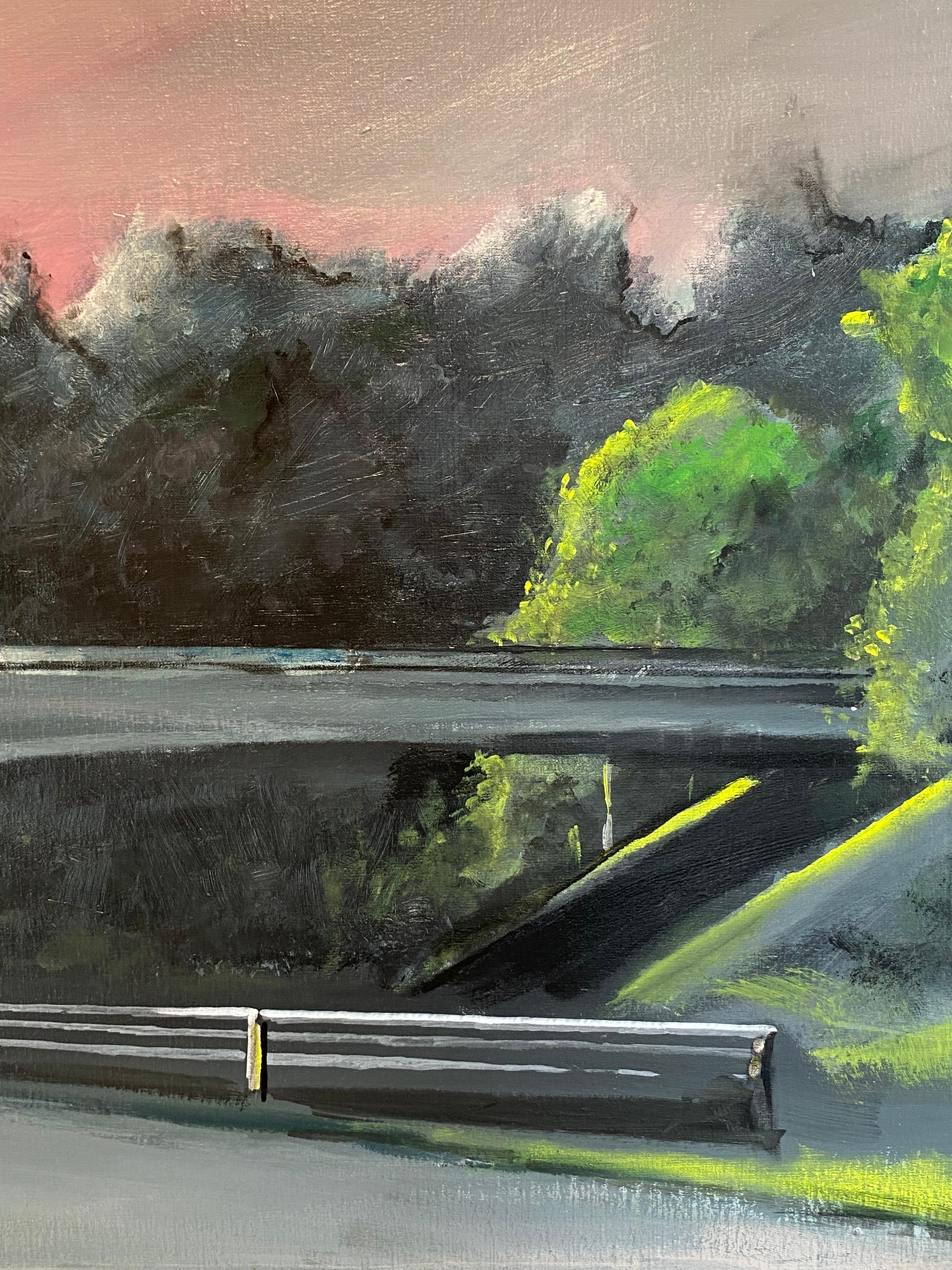 Ponte E34- Pittura di paesaggio contemporanea del XXI secolo - Landscape Painting Marrone di Joost Verhagen