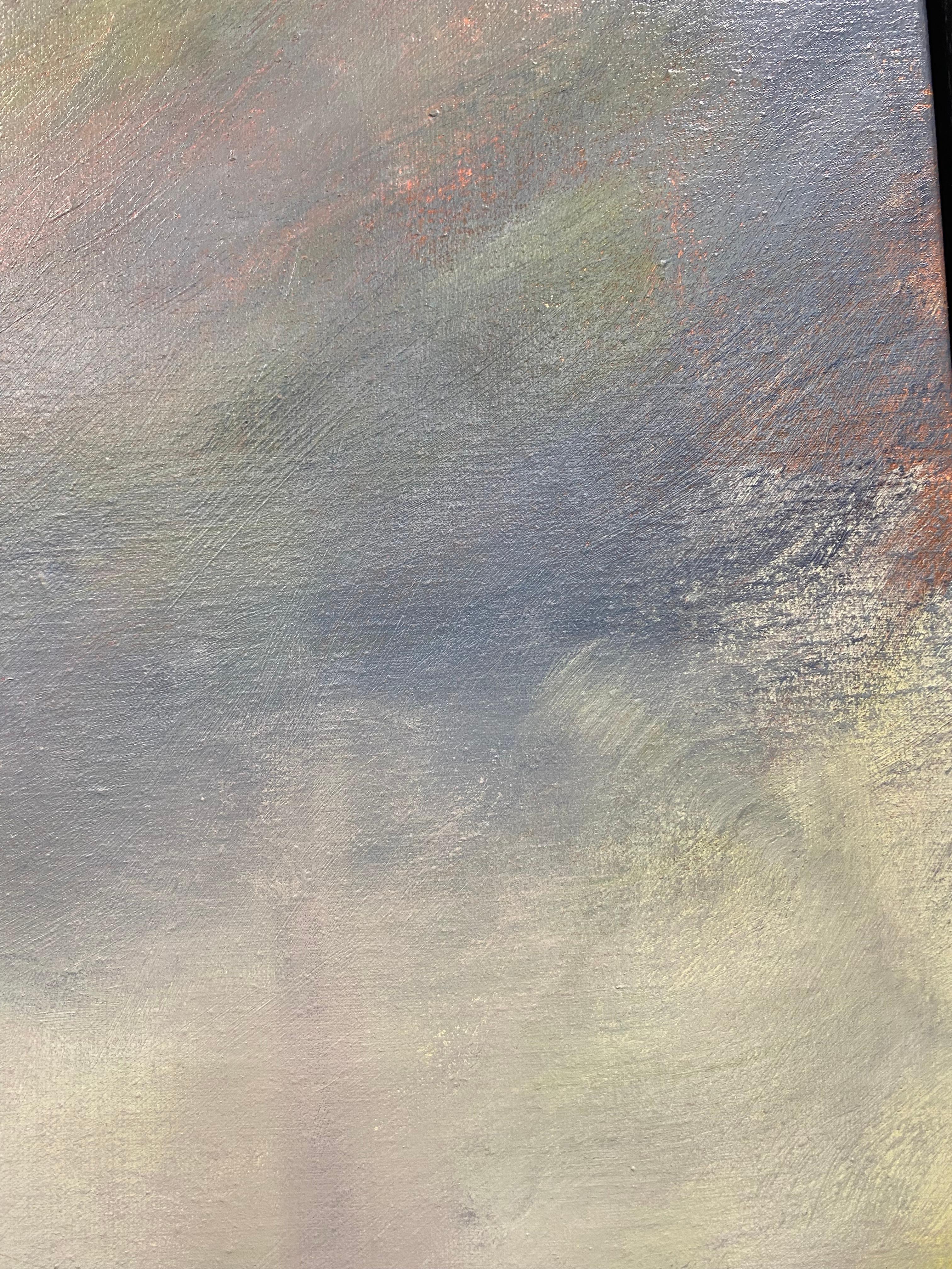 Lighttown Memory I- Pittura di paesaggio contemporanea del XXI secolo - Figurative Painting Grigio di Joost Verhagen