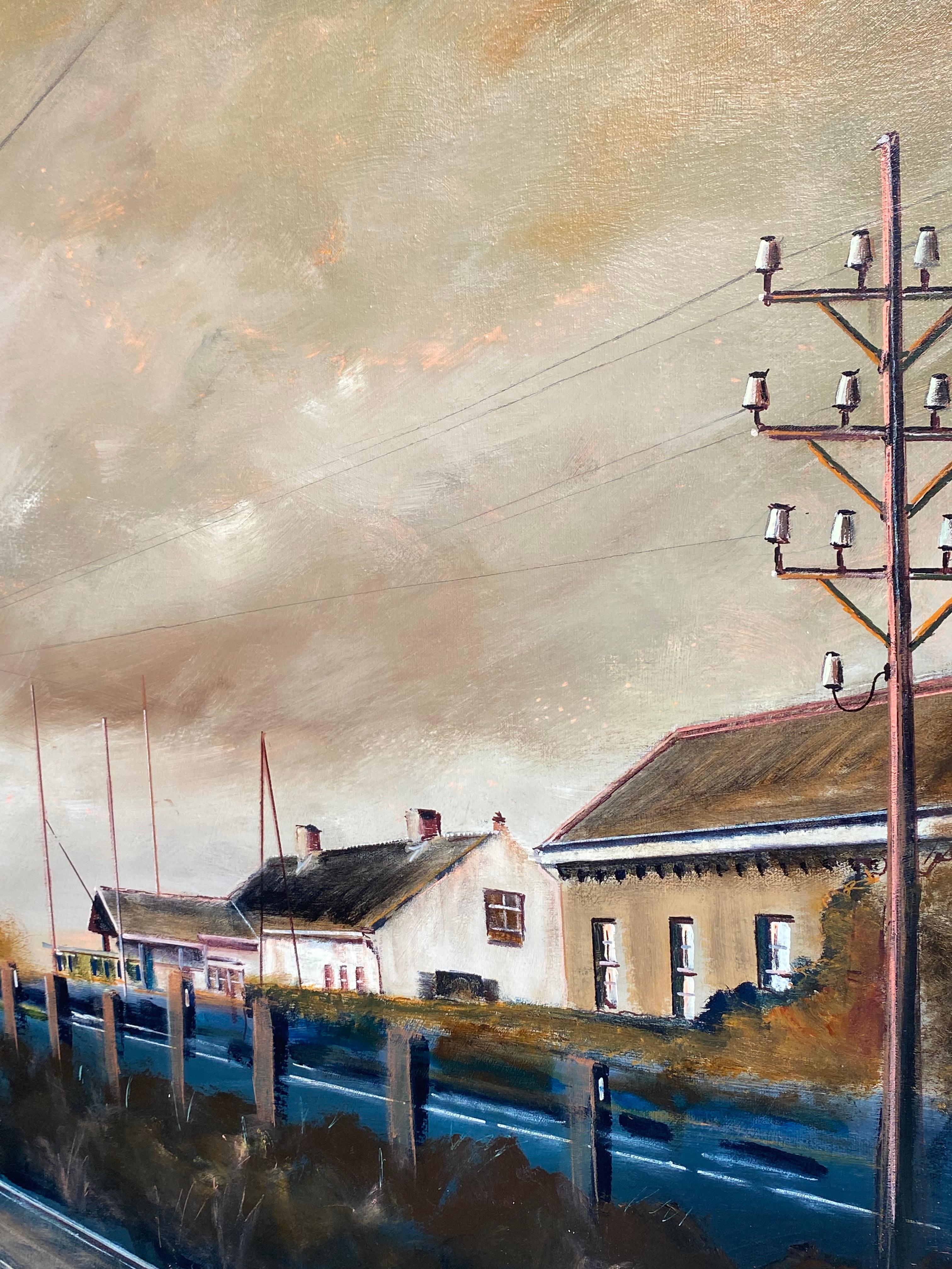 Lighttown Memory II- peinture de paysage contemporaine du 21e siècle - Beige Landscape Painting par Joost Verhagen