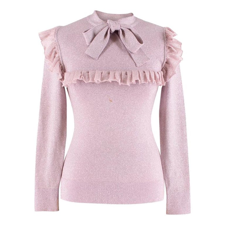 JoosTricot Lilac Ruffled pussy-bow Lurex Sweater XS at 1stDibs