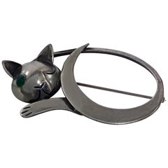 JoPol Sterling Reclining Cat Brooch, circa 1945
