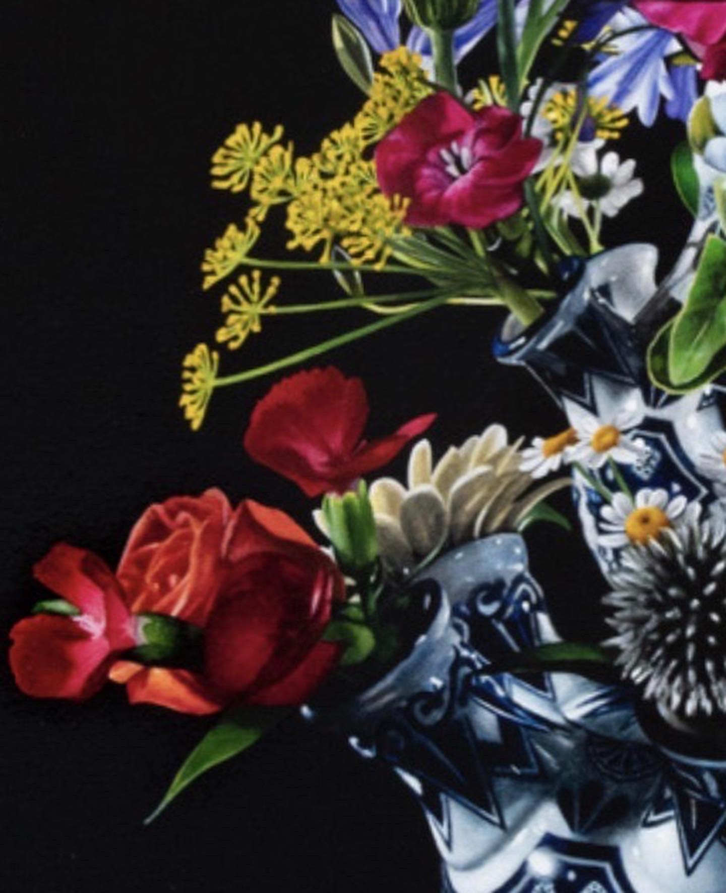 Fleurs - peinture contemporaine du 21e siècle représentant un vase de tulipes avec des fleurs en vente 1
