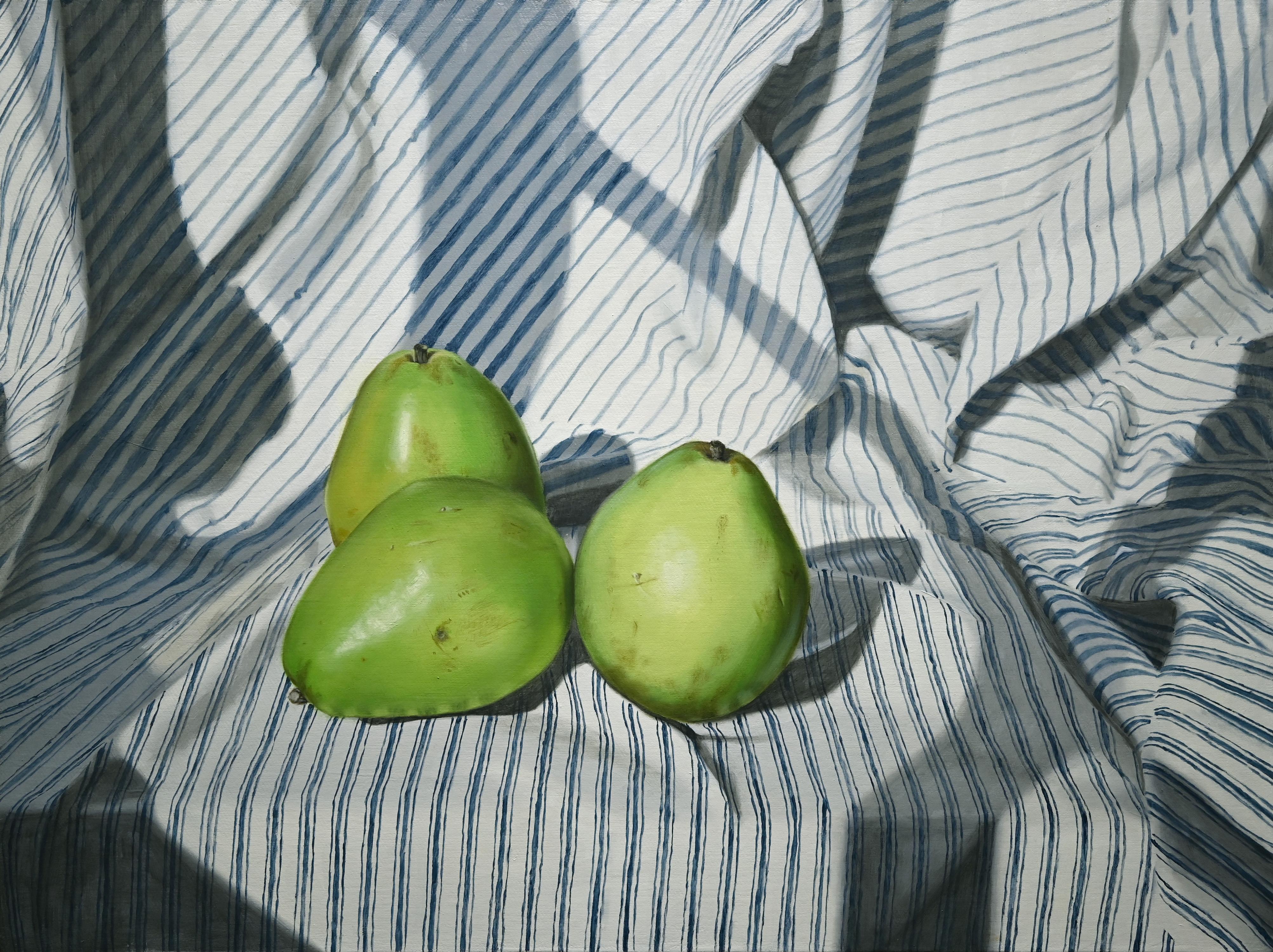 "Sea of Stripes: Pears" - still life with pears, stripes - Raphaelle Peal