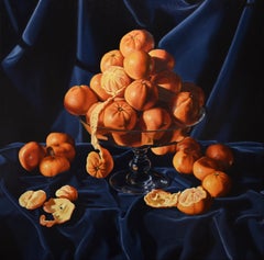 "Too Much is Never Enough: Clementines" still life, velvet, realism, Caravaggio