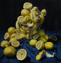 "Too Much is Never Enough: Lemons" still life, velvet, realism, Caravaggio