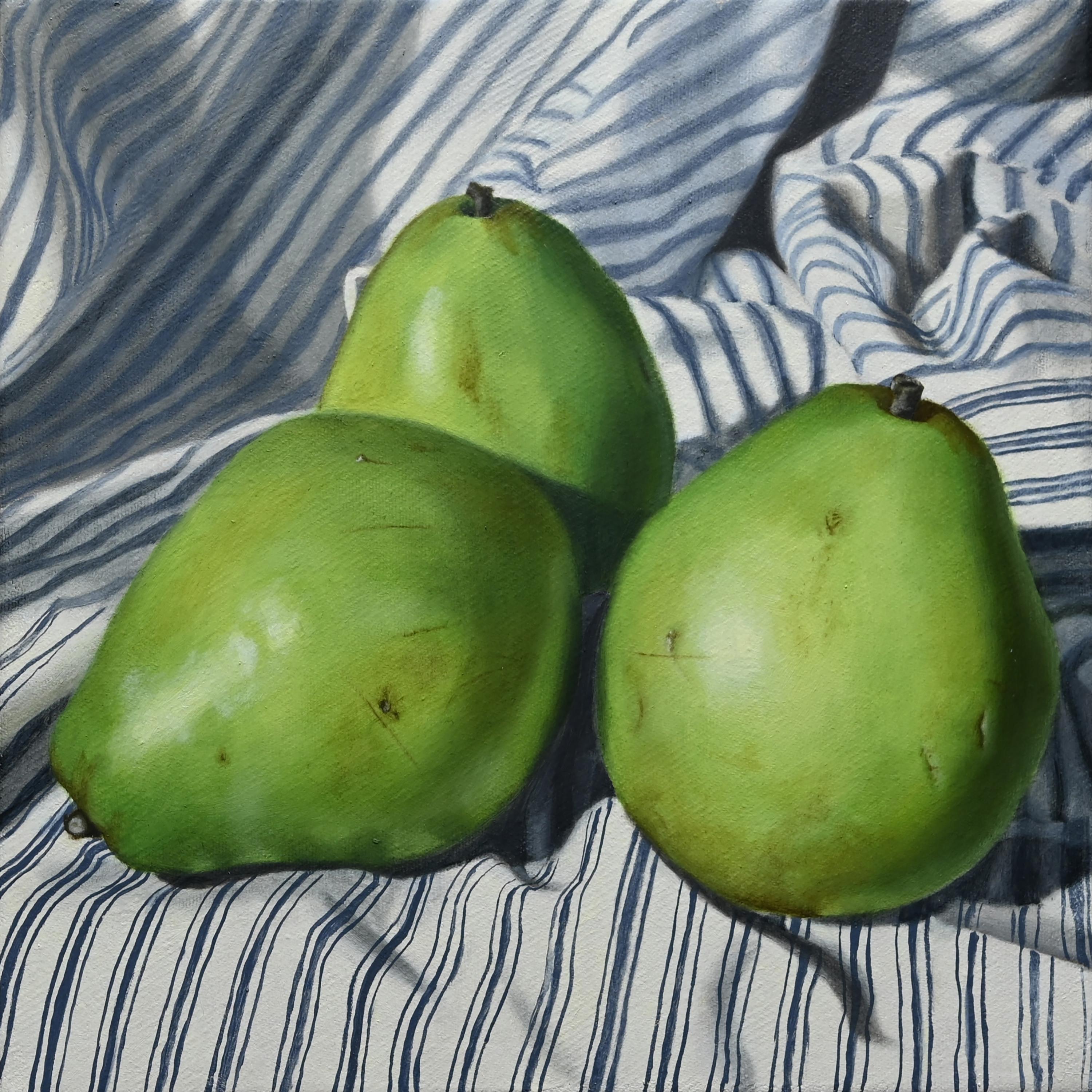 Jordan Baker Still-Life Painting - "Truple" - still life with pears - stripes - realism - Adriaen van Utrecht