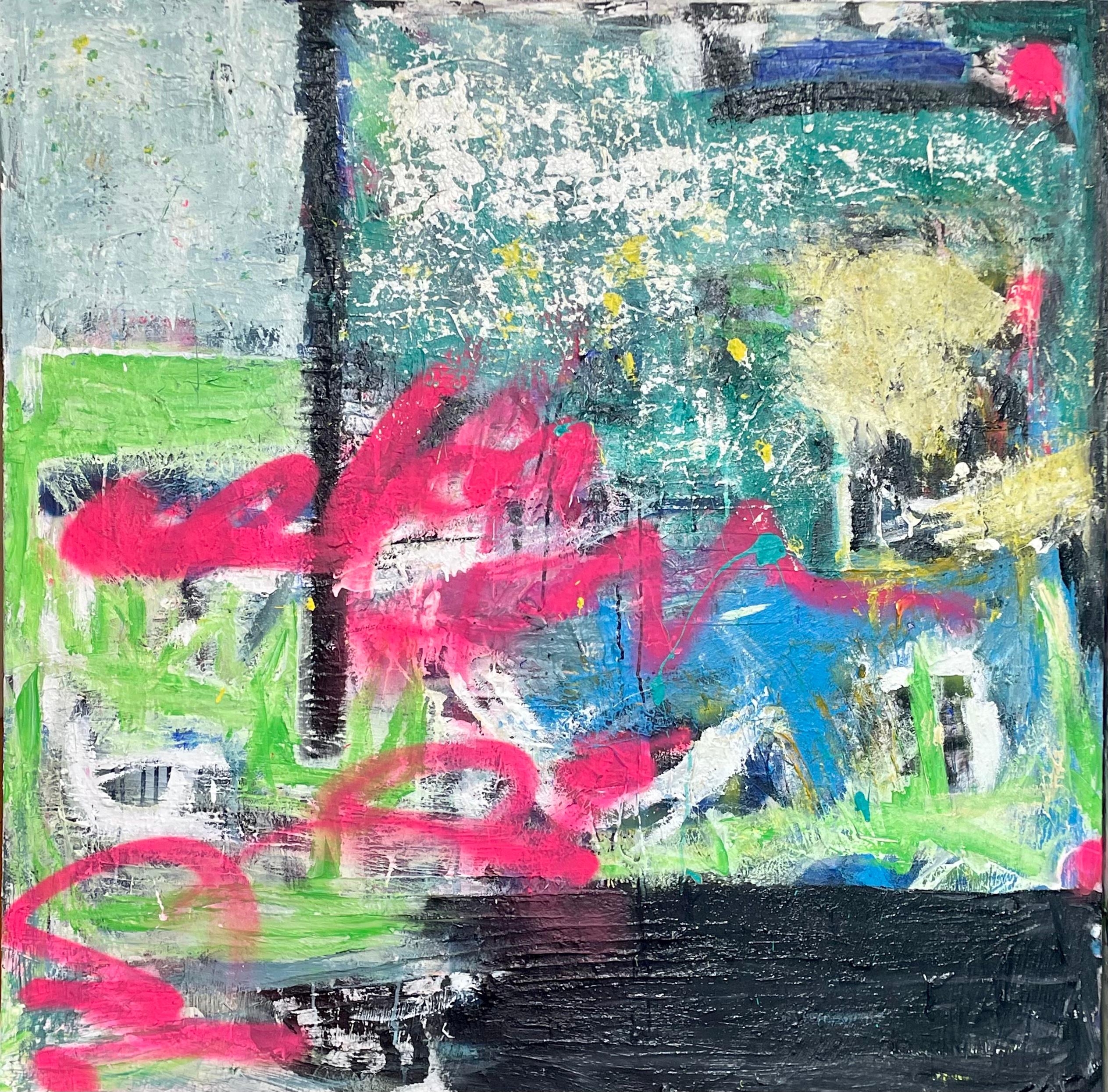 Jordan Barker Abstract Painting – „Aperol Spritz“ – lebhaftes und farbenfrohes modernes abstraktes Gemälde