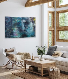 « Outside the Lines » - Des nuances lunatiques de peinture de portrait abstrait bleu