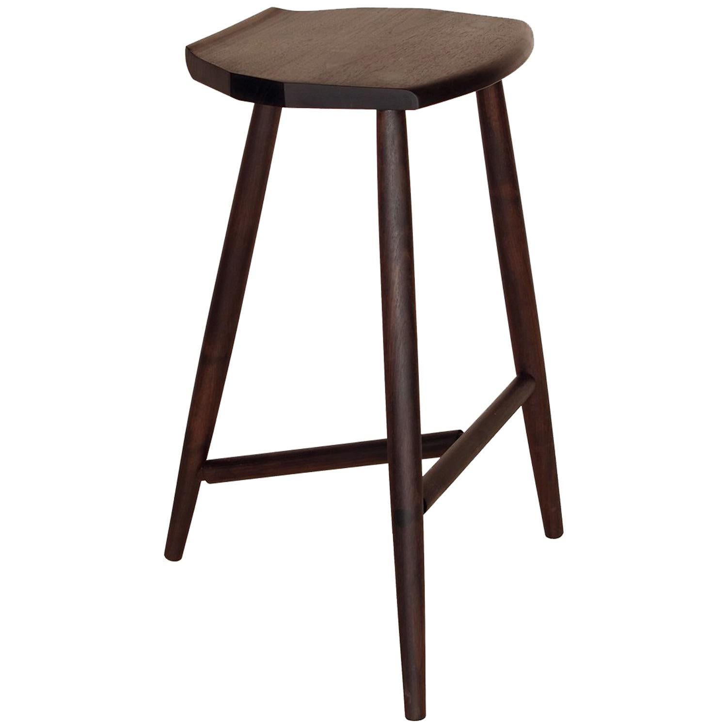 Set of Four Jordan Ebonized Walnut Counter Height Wood Stools - In Stock