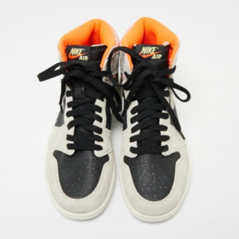 Jordan Grey Suede Leather 1 Retro High Neutral Hyper Crimson Sneakers Size 40.5 2
