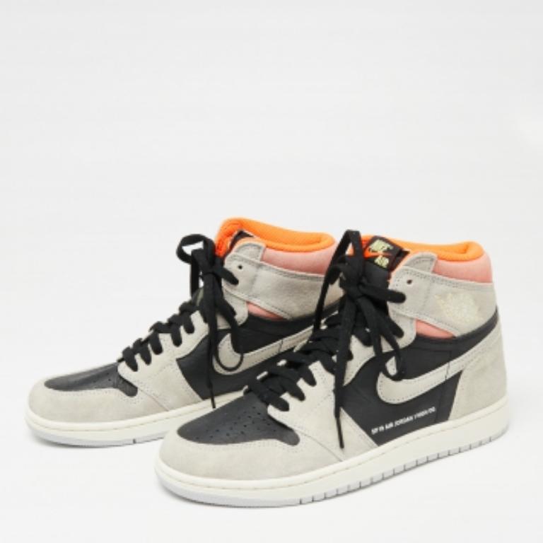 Jordan Grey Suede Leather 1 Retro High Neutral Hyper Crimson Sneakers Size 40.5 3
