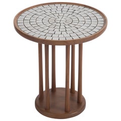 Jordan & Jane Martz Mid-Century Modern Round Walnut and Tile Side End Table