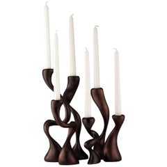 5 Candlesticks/Candleholders Cast Bronze "Anna Mae", USA, Jordan Mozer, c. 2003