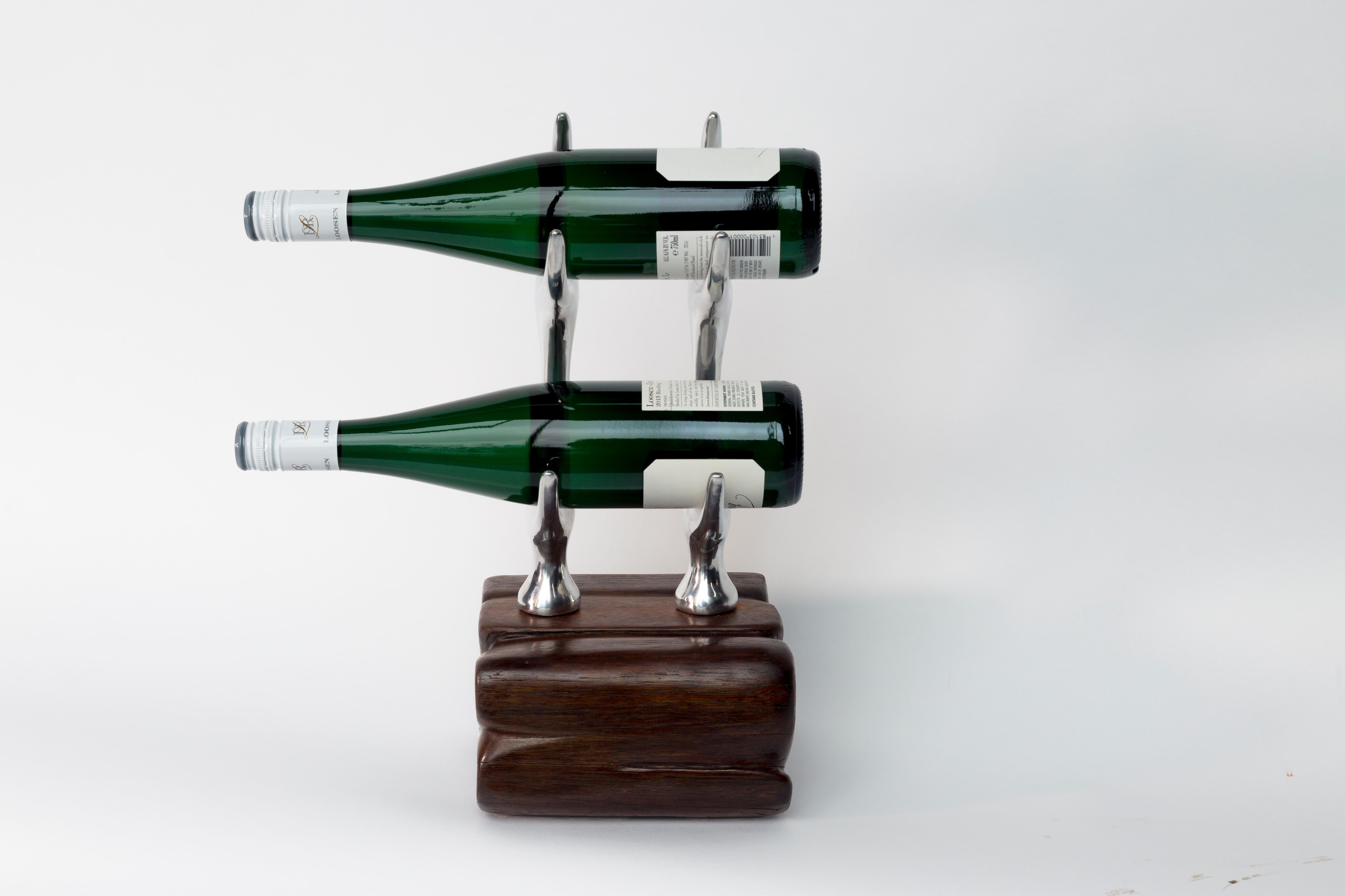 Jordan Mozer (b.1958): Antler Rack Wine Display, Made in Chicago, Reclaimed Ironwood and Recycled Cast Aluminum-Magnesium alloy.Re 2017. Collection of the artist. Signed  This piece is unique. It is signed by the artist. Measures: 17” x 7.25” x