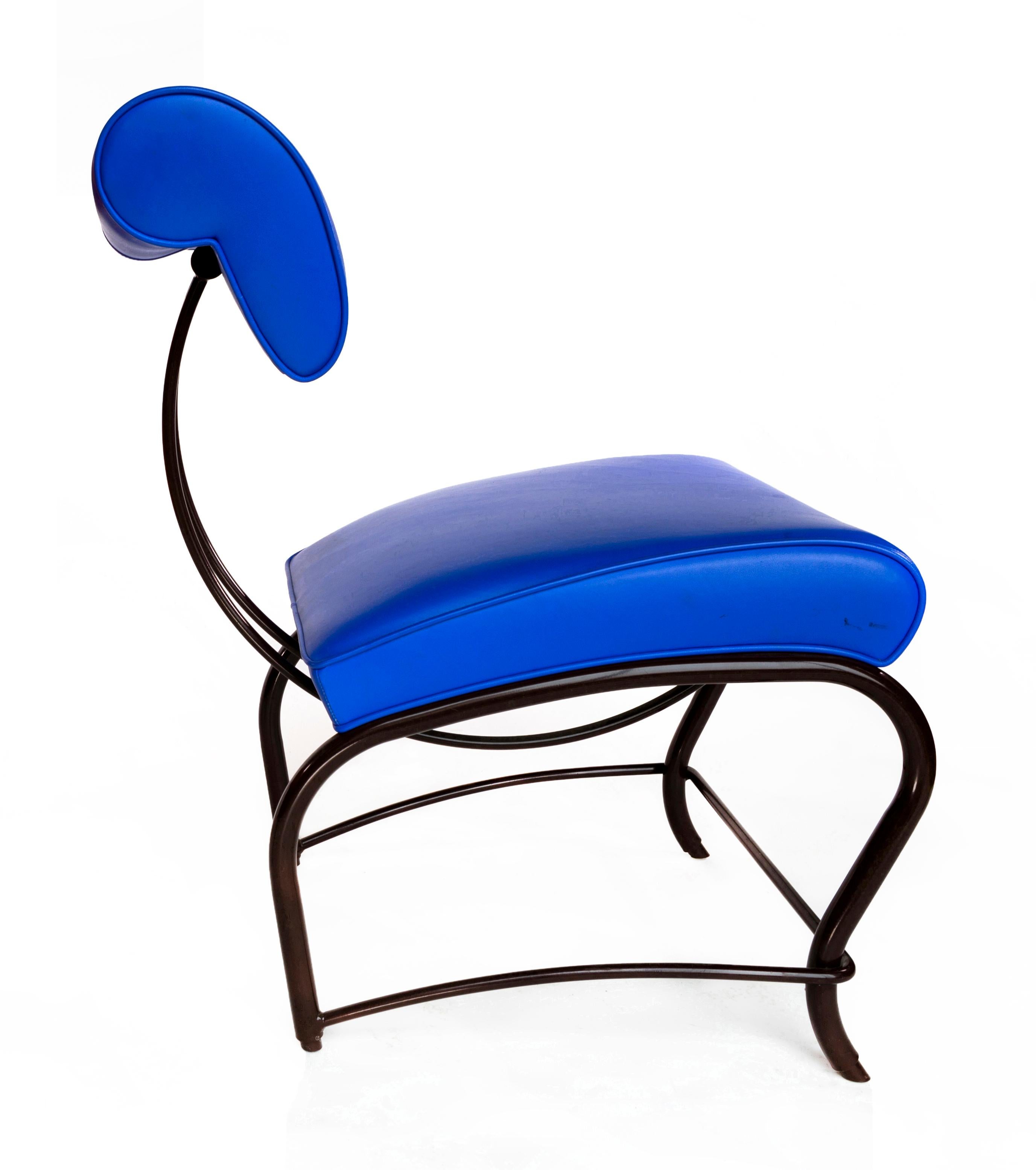 Modern Elbert Chair: Blue Leather+Steel, (New York Version) Jordan Mozer, USA 1988/2006 For Sale