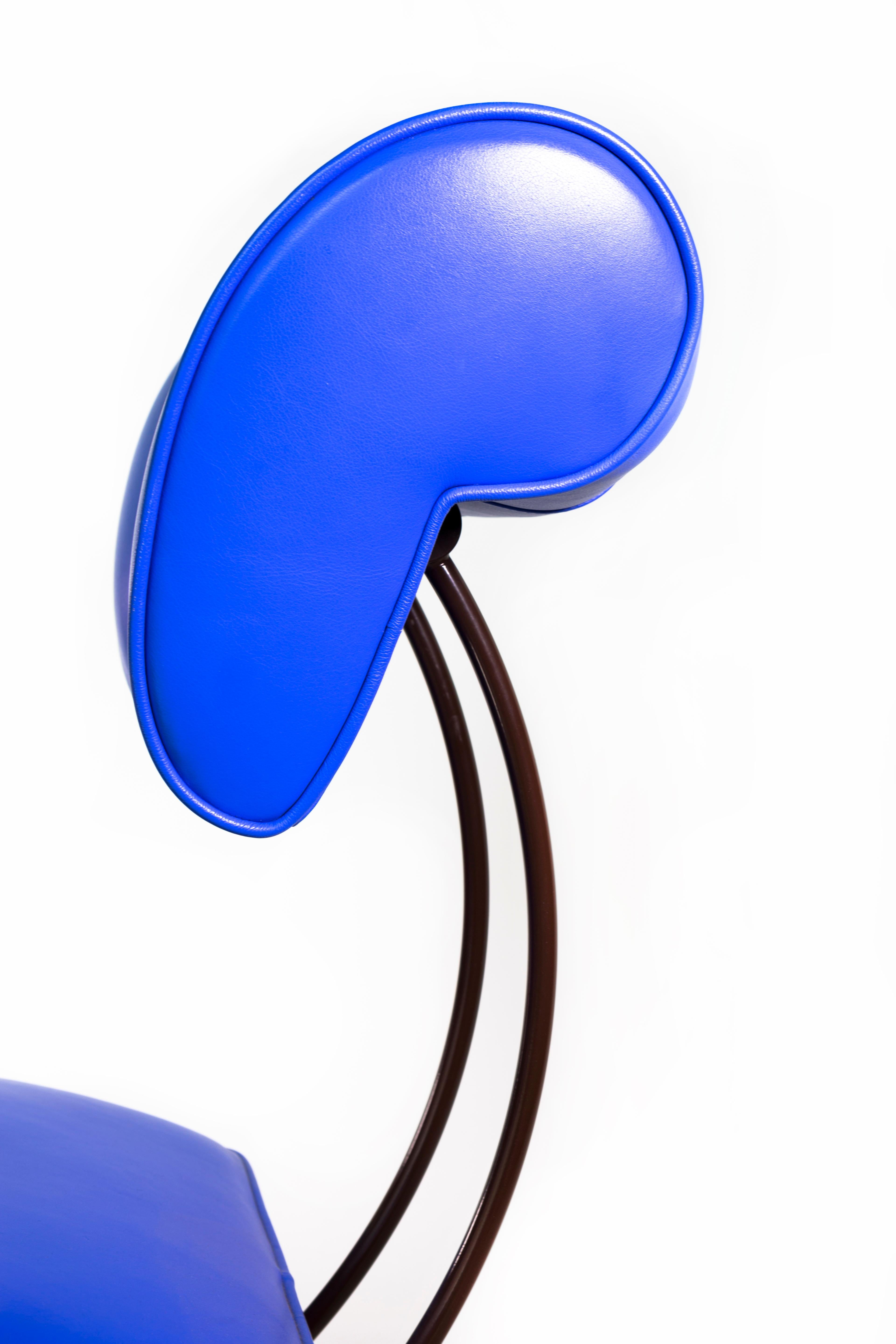 American Elbert Chair: Blue Leather+Steel, (New York Version) Jordan Mozer, USA 1988/2006 For Sale