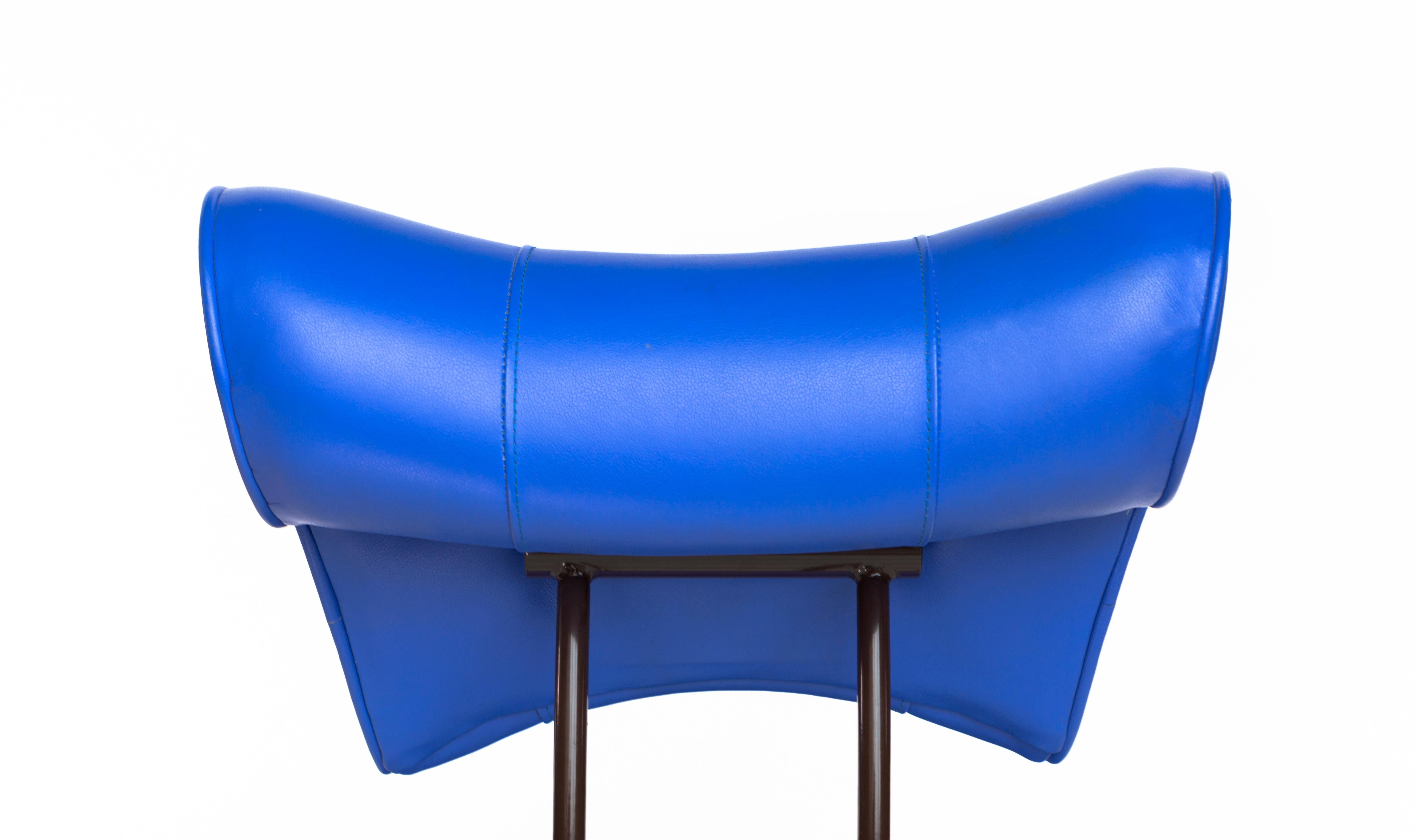 Powder-Coated Elbert Chair: Blue Leather+Steel, (New York Version) Jordan Mozer, USA 1988/2006 For Sale