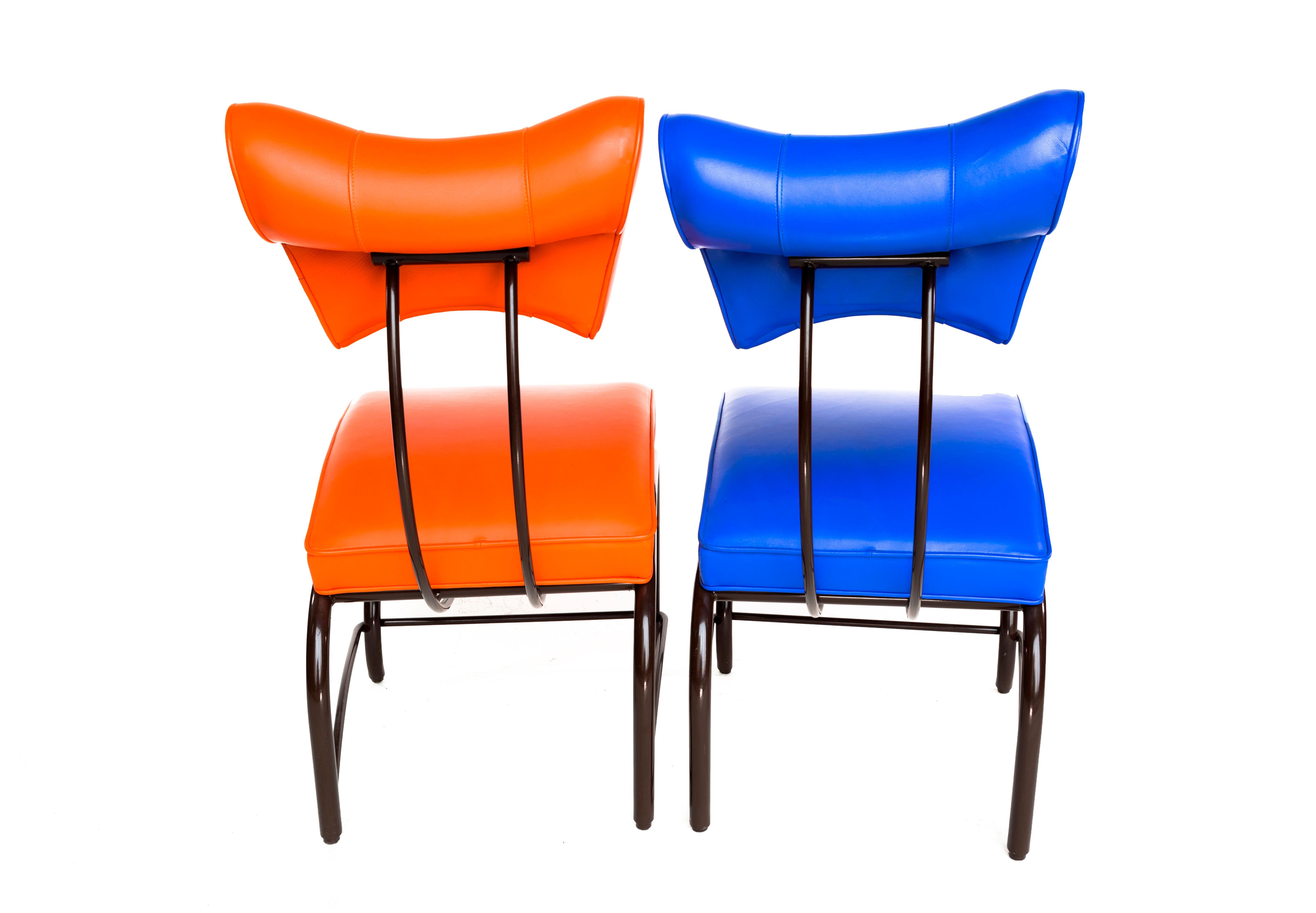 Contemporary Elbert Chair: Blue Leather+Steel, (New York Version) Jordan Mozer, USA 1988/2006 For Sale