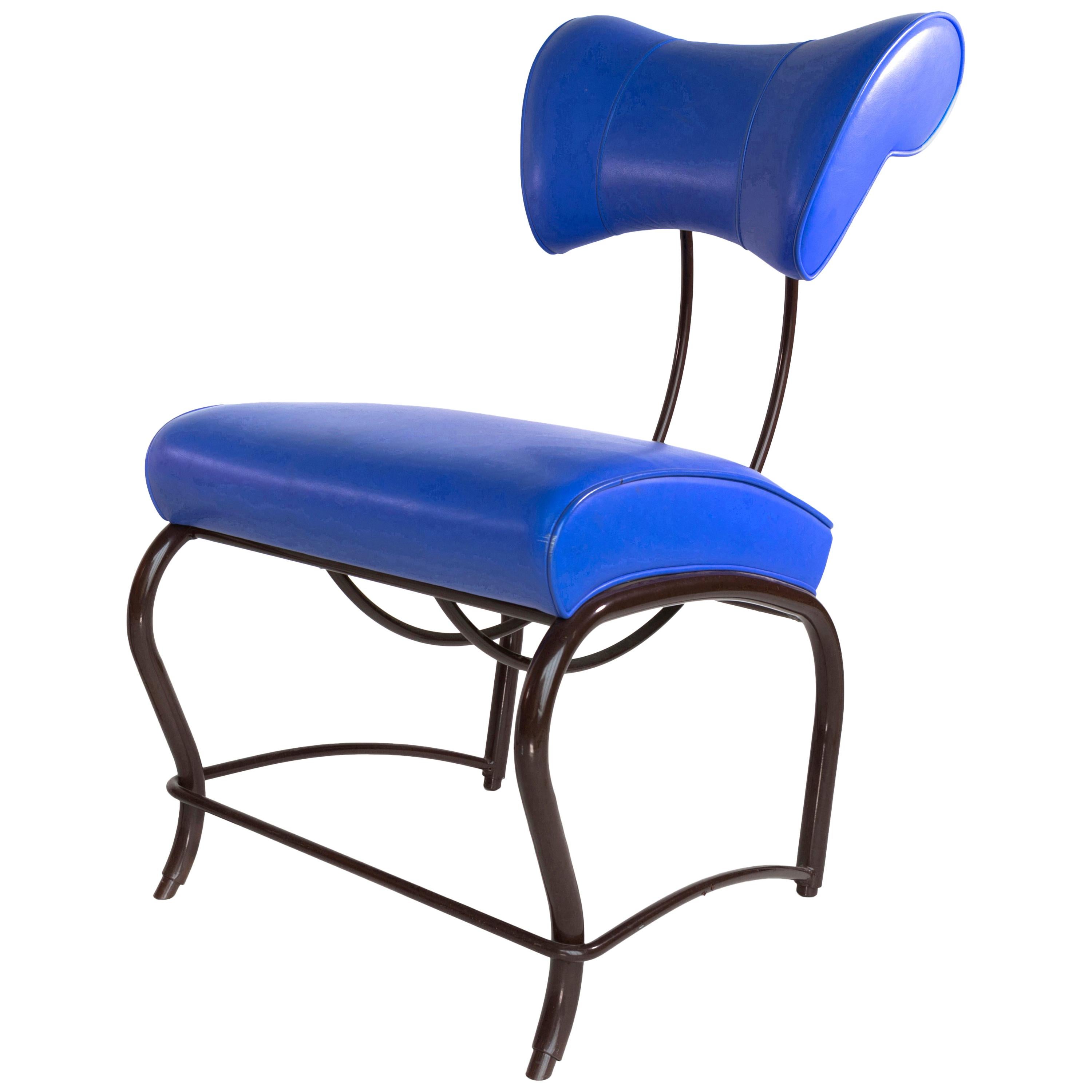 Elbert Chair: Blue Leather+Steel, (New York Version) Jordan Mozer, USA 1988/2006 For Sale