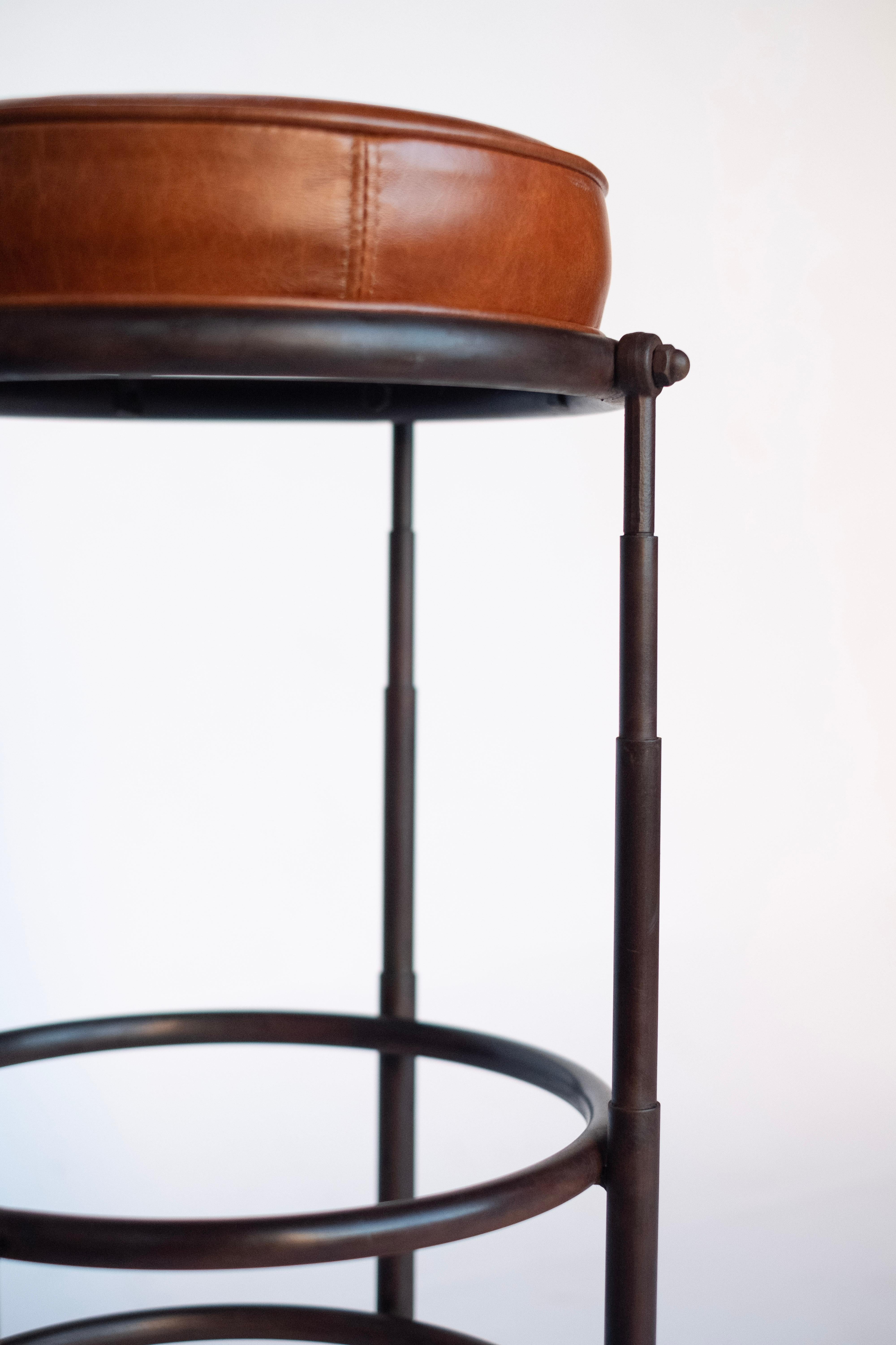 Stools in Patinated Steel and Leather from Cairo720, Jordan Mozer, 1997-2019 In Excellent Condition For Sale In Chicago, IL