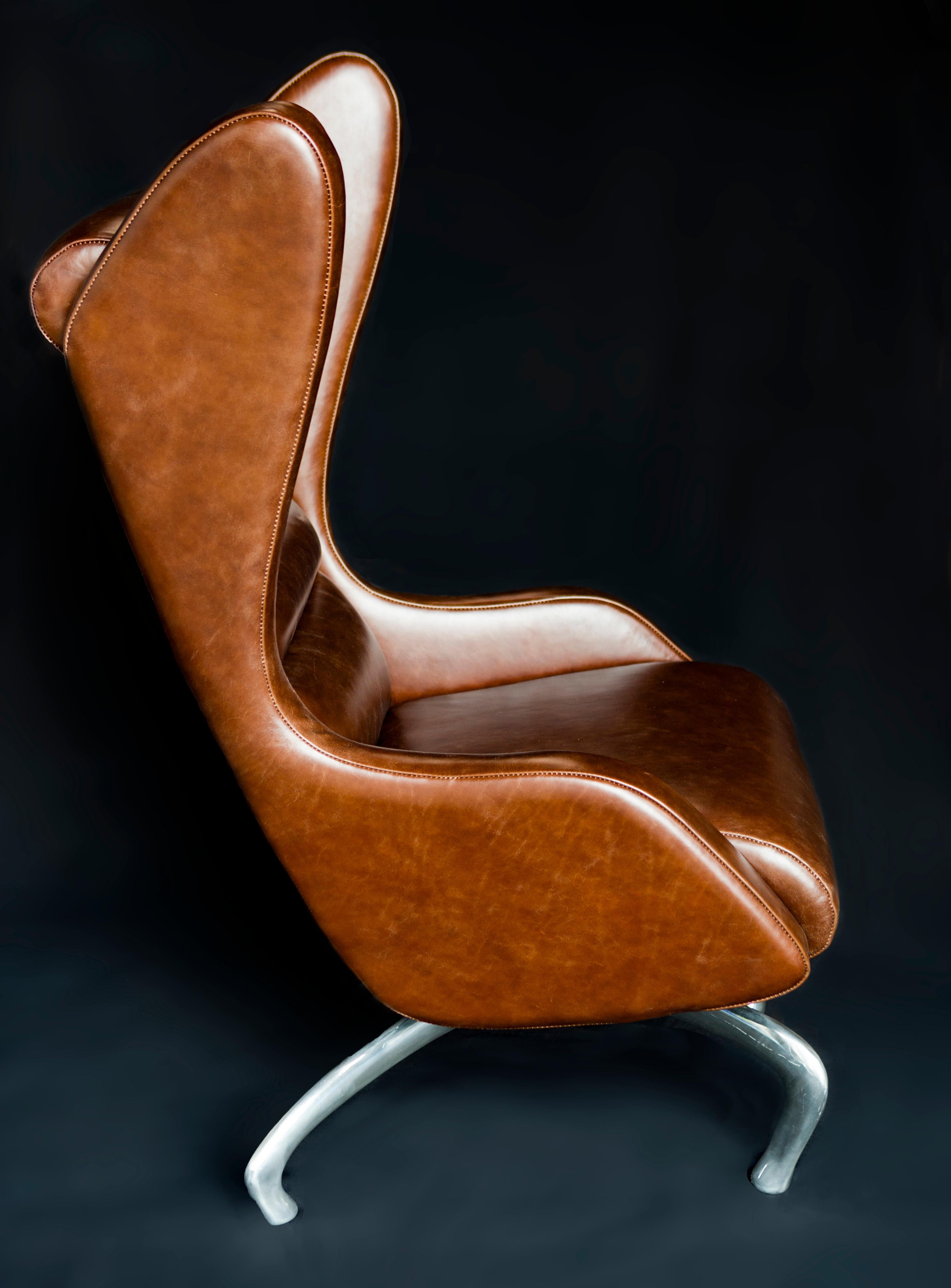 Modern Cantering Lounge Chair, Leather / Cast Aluminium, Jordan Mozer, USA, 2003-2018 For Sale