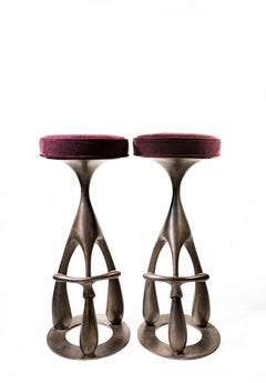 3-Leg Goose Stools, Cast Patinated Aluminum, Mohair, Jordan Mozer, 2004/2018