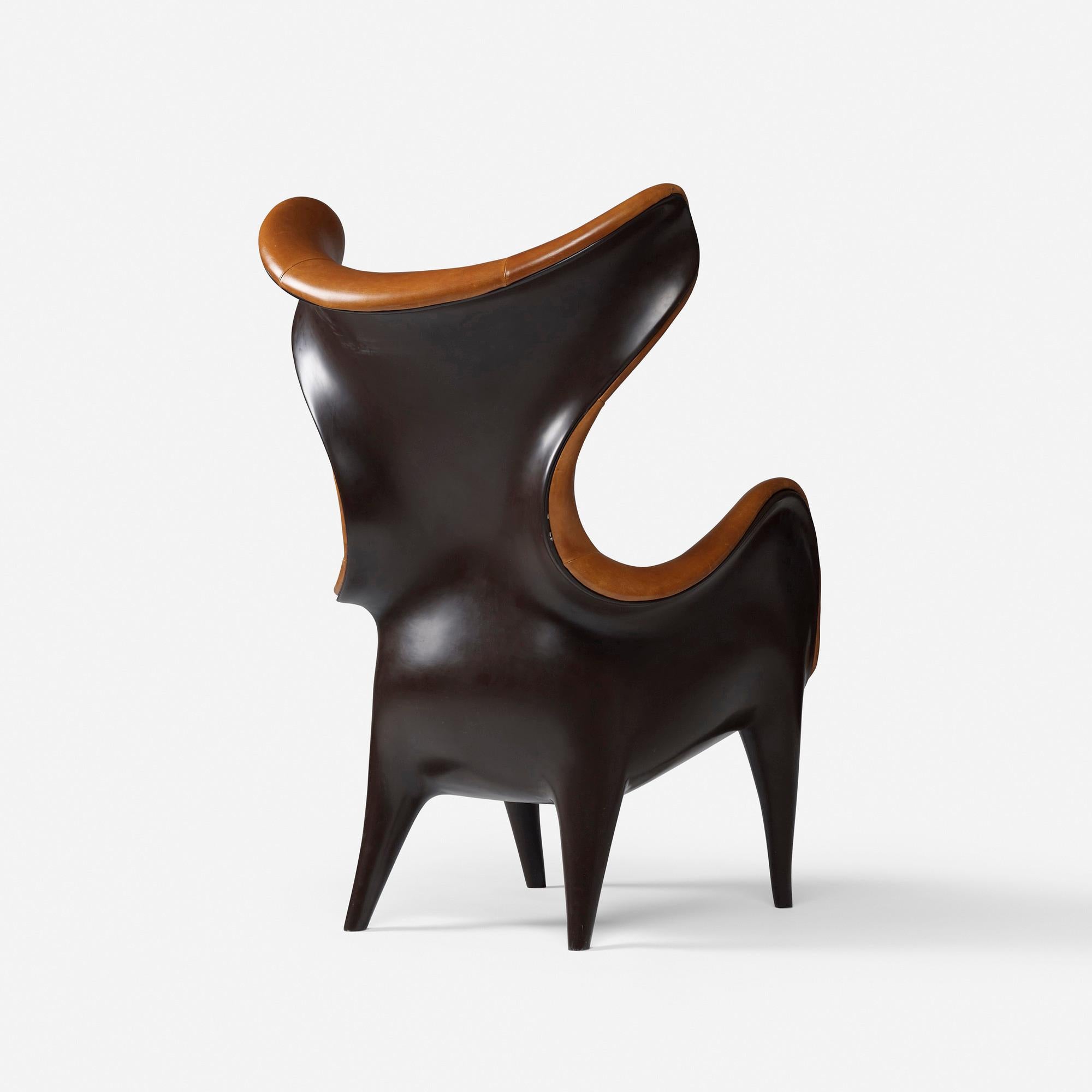 Jordan Mozer (b. 1958), Johnny Wing Back Chair, Leather/Resin, Made in Chicago. The Frankie and Johnny lounge chairs were created for Hotel 57 in New York in 2007. Collection of the artist. Signed. The Frankie chair measurements are  28