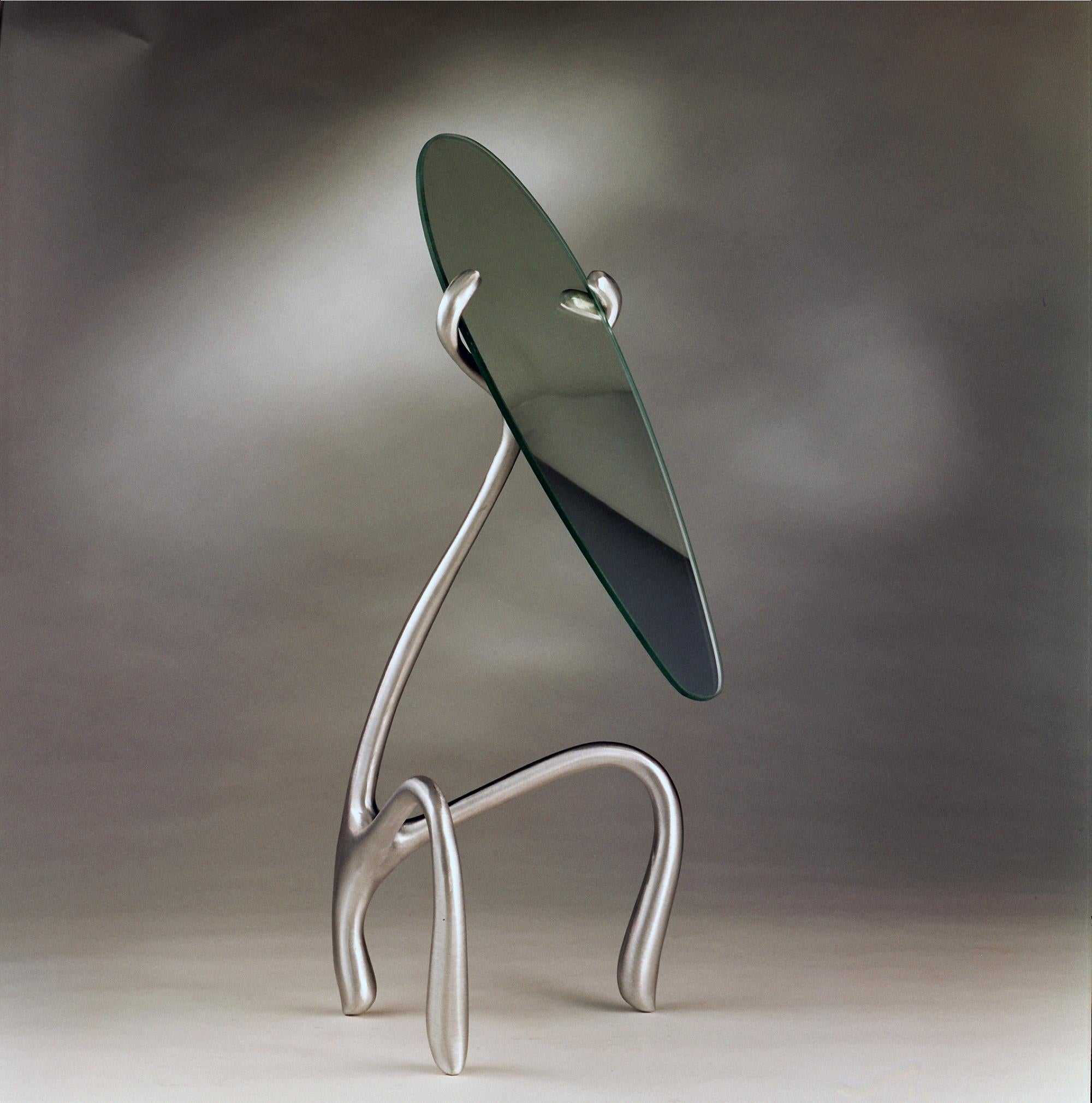 Goosegūß Table Mirror In Patinated Cast Aluminum, Jordan Mozer, USA, 2004 (Moderne) im Angebot