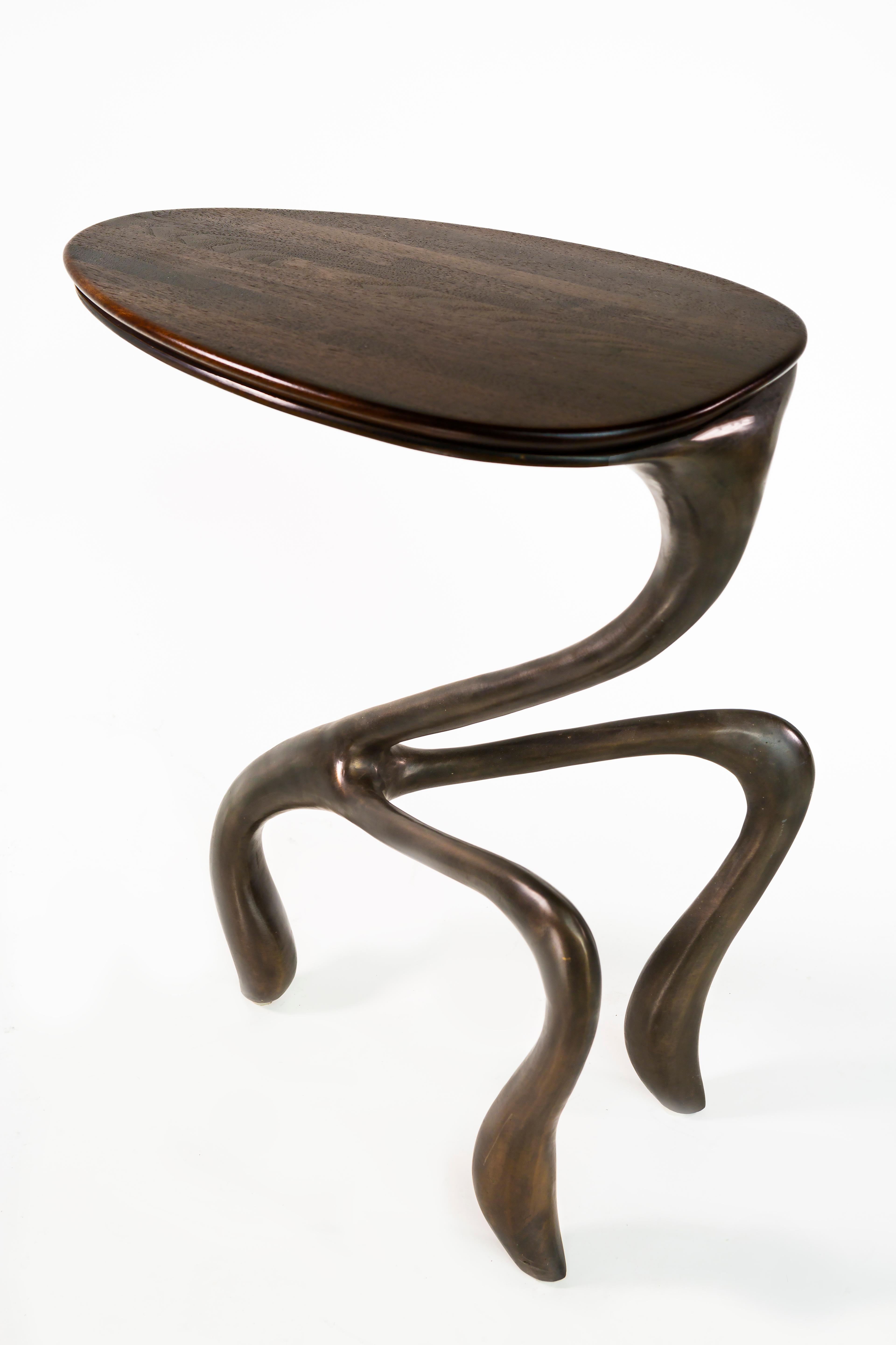 Modern Goosegūß Side Table, Occasional Table, Bronze + Walnut  Jordan Mozer USA 2004 For Sale