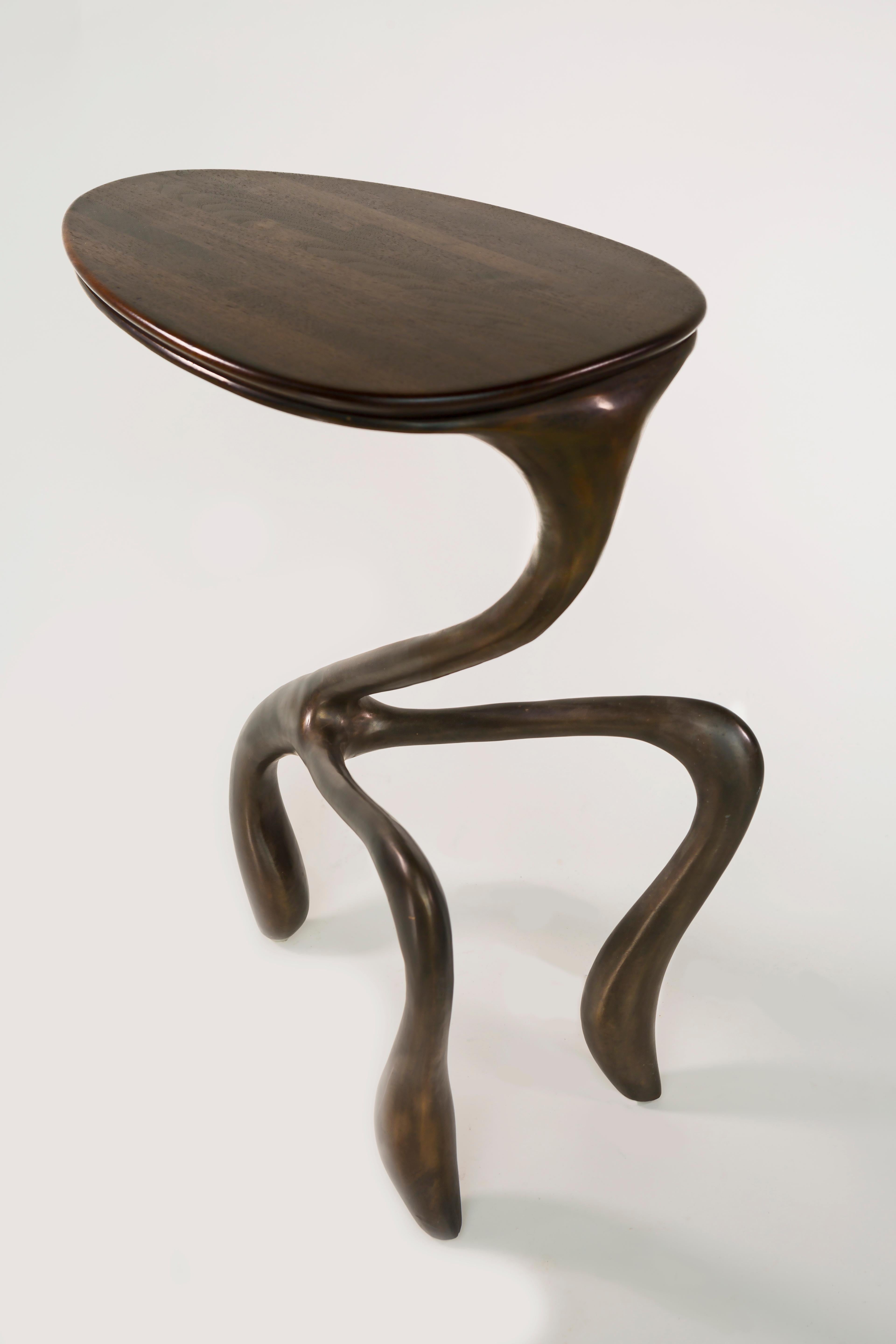 Hand-Carved Goosegūß Side Table, Occasional Table, Bronze + Walnut  Jordan Mozer USA 2004 For Sale