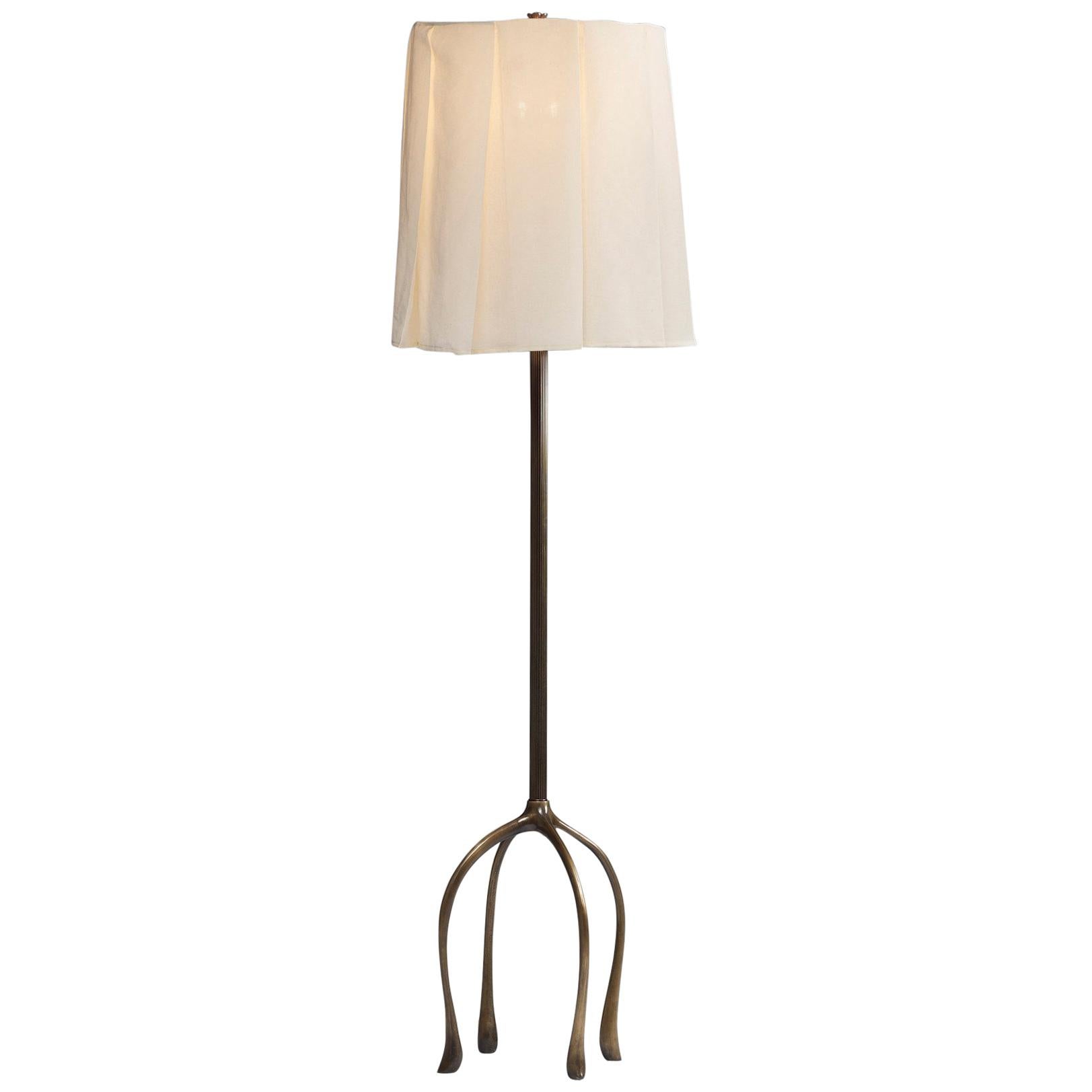 H57 Floor Lamp, Torchiere: Carved Cast Bronze&Linen, Jordan Mozer, USA, 2008/2015 For Sale