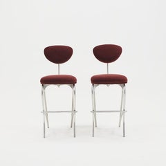 Jordan Mozer Hudson Barstools, Pair.  Cast Aluminum, Mohair