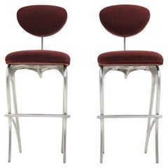 Paire de tabourets de bar Jordan Mozer Hudson  Aluminium coulé, mohair